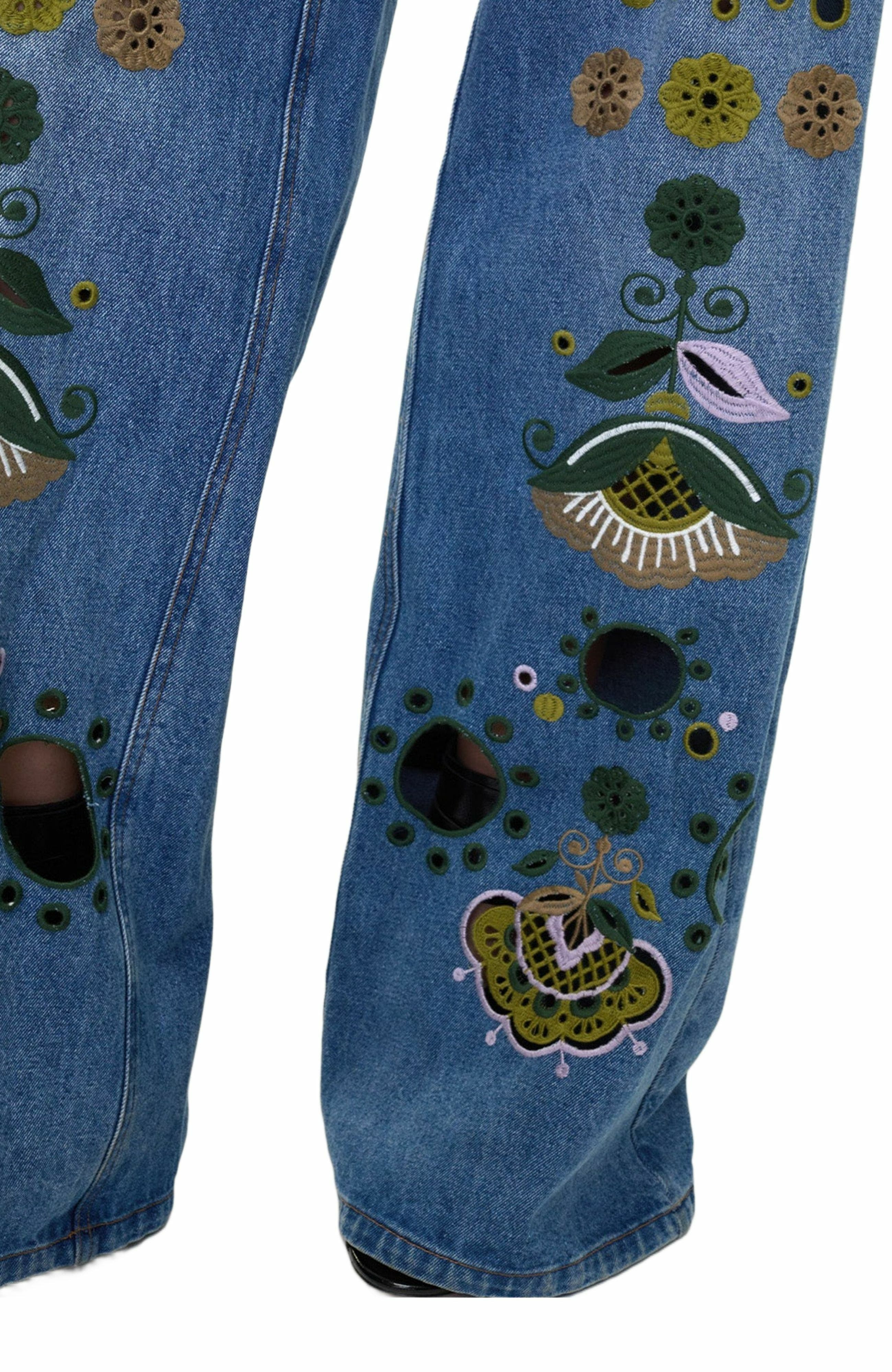 Cynthia Rowley Embroidered Wide-leg Jean in Blue_Multi at Nordstrom - 7