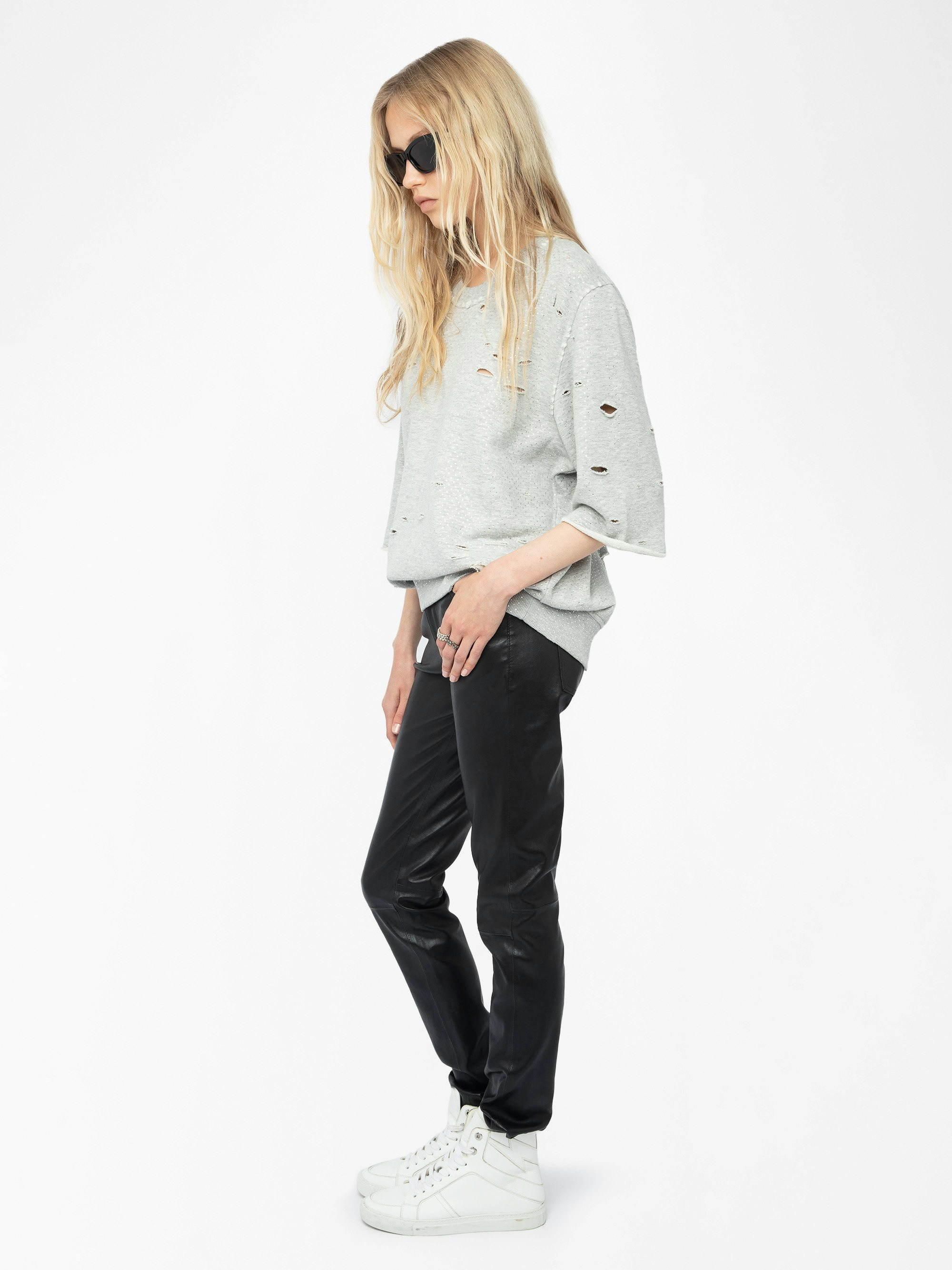 Edmond Diamanté Women's Distressed Sweatshirt - 4