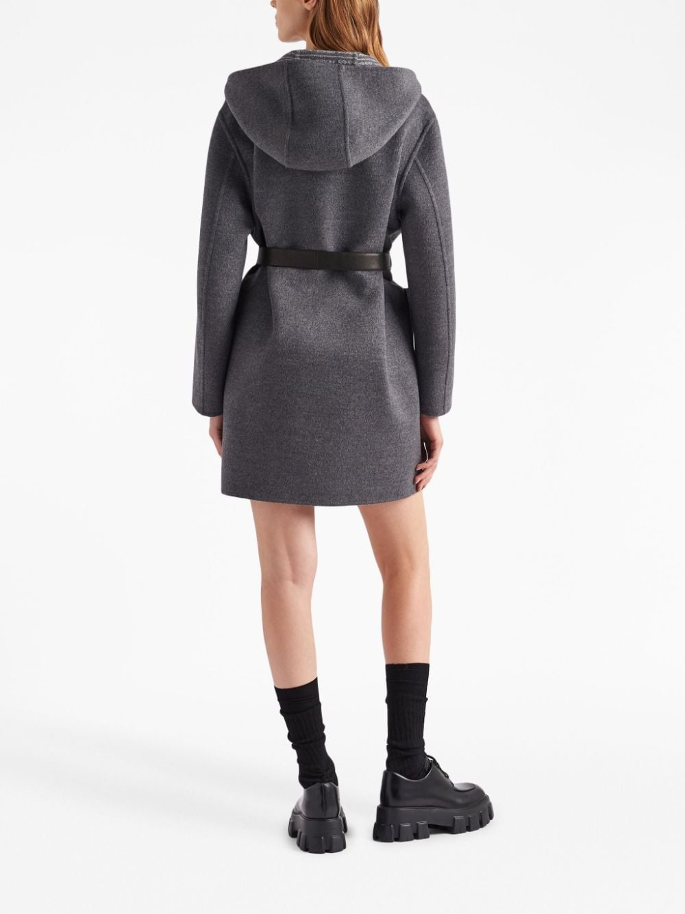 belted hooded wool coat - 3