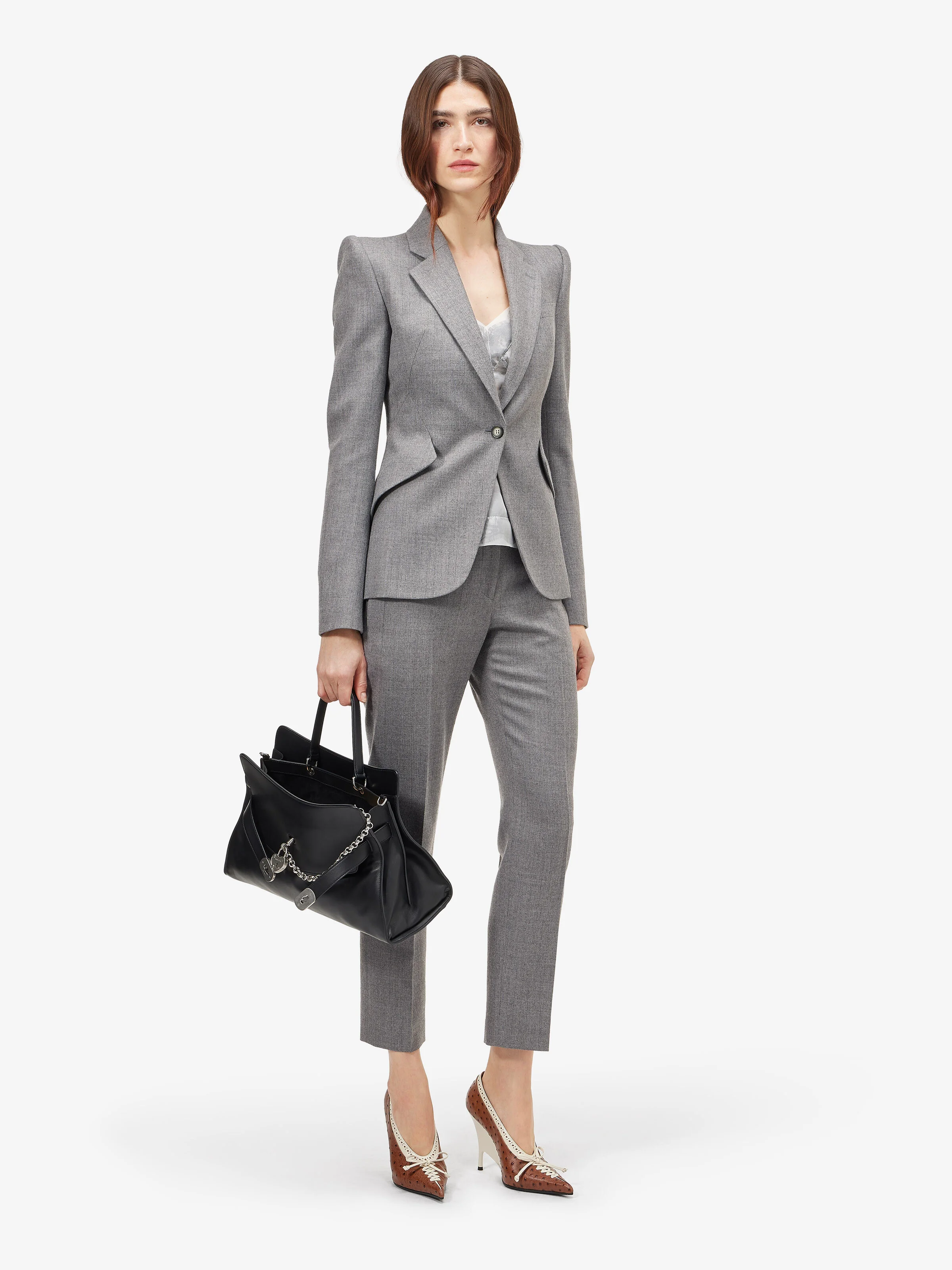 Women's Wool Pinstripe Single-breasted Jacket in Grey - 1