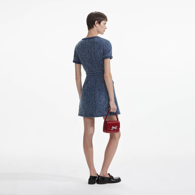 self-portrait Textured Denim Short Sleeve Mini Dress outlook