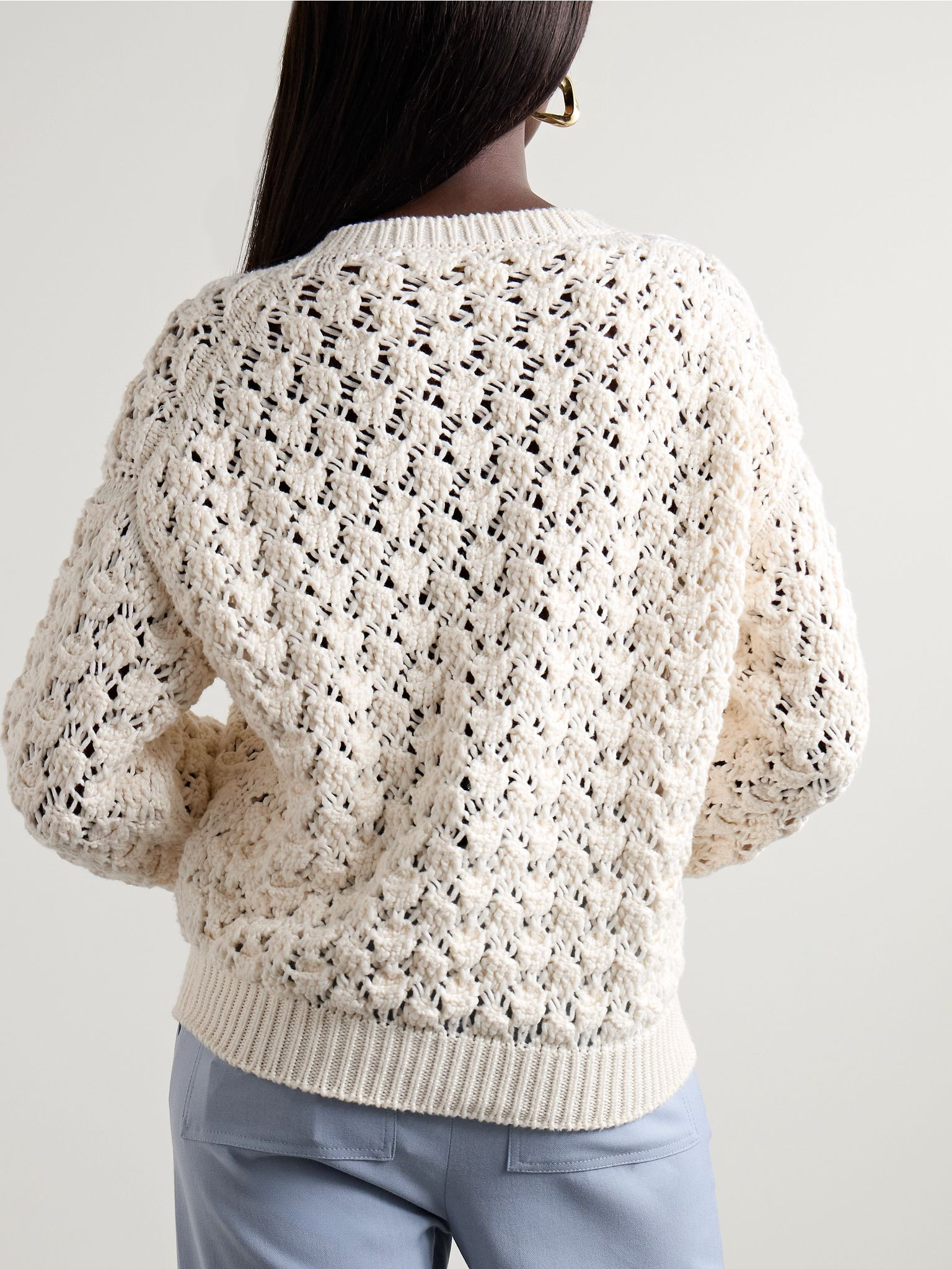 Nikko open-knit cotton and silk-blend sweater White - 4