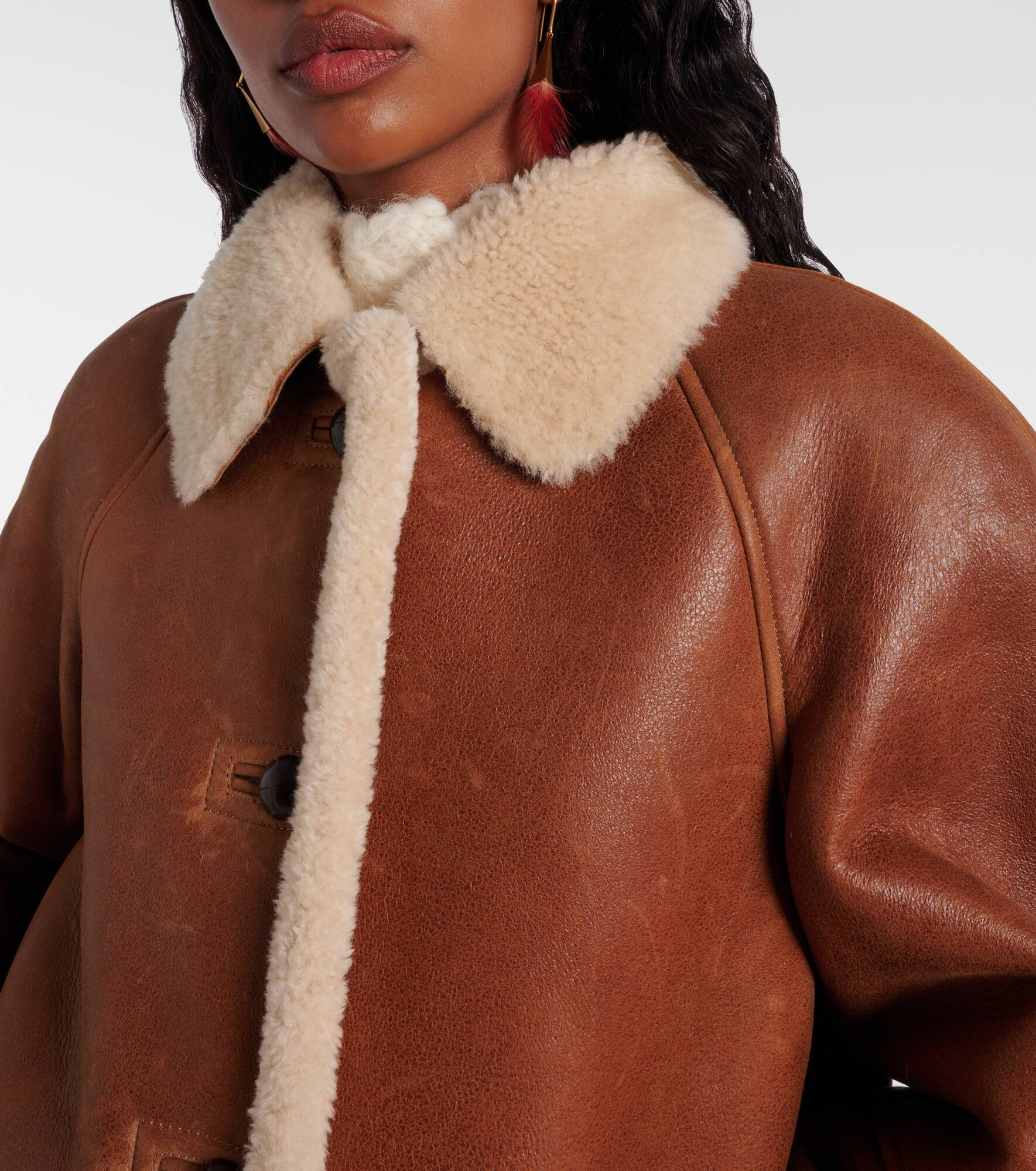 Berthie shearling-trimmed leather coat - 4