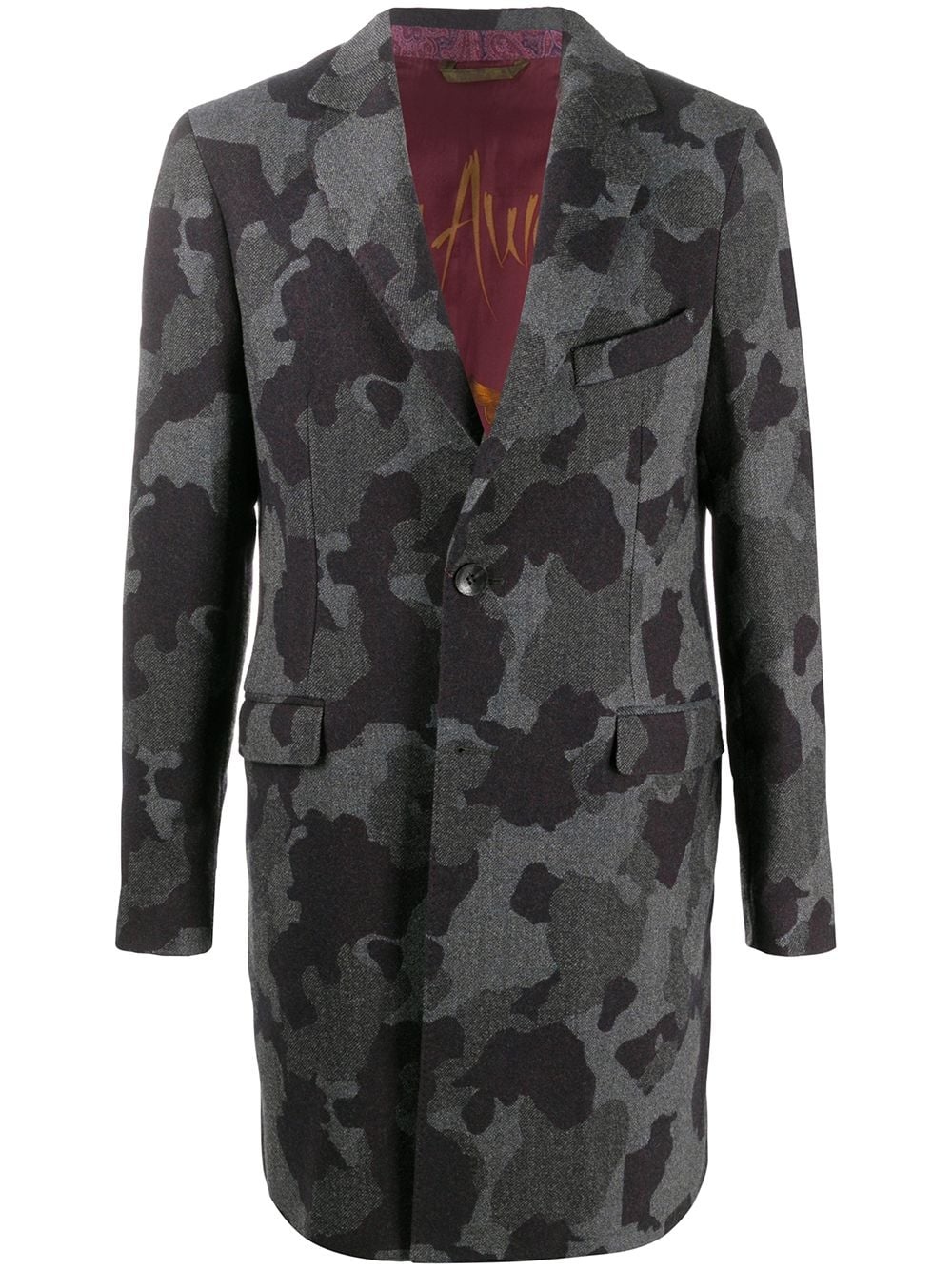 camouflage-print single breasted coat - 1