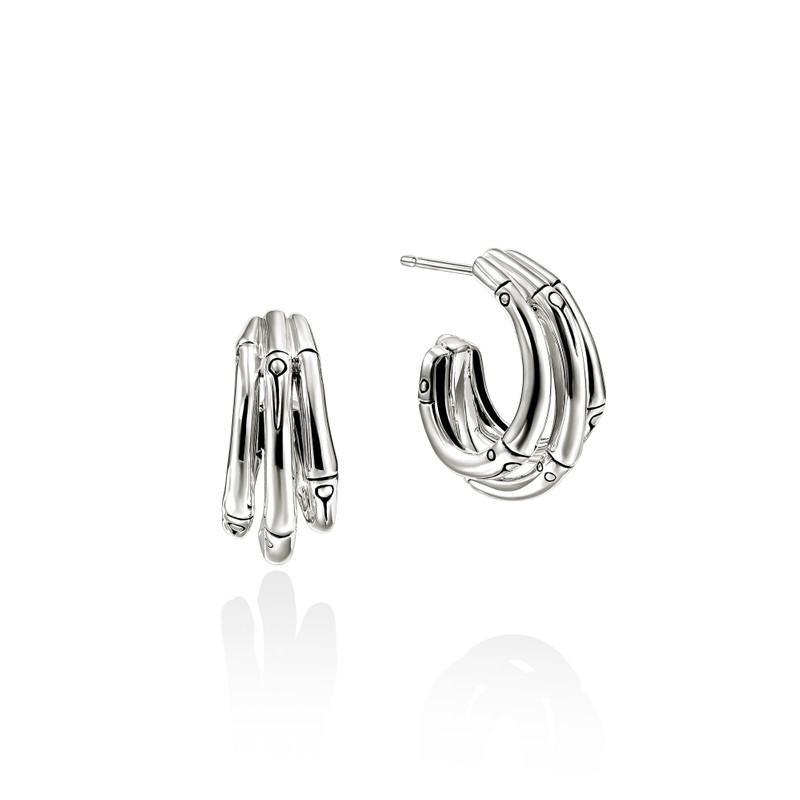 Bamboo Triple J Hoop Earrings, Sterling Silver 1