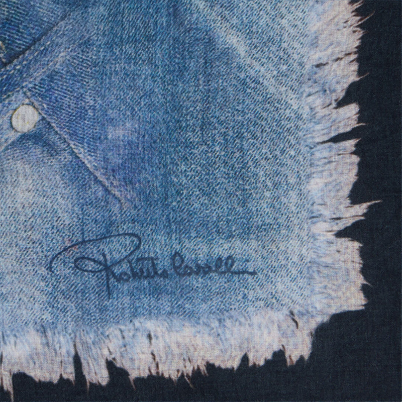 Roberto Cavalli Cotton Scarf with Denim Patchwork Print outlook