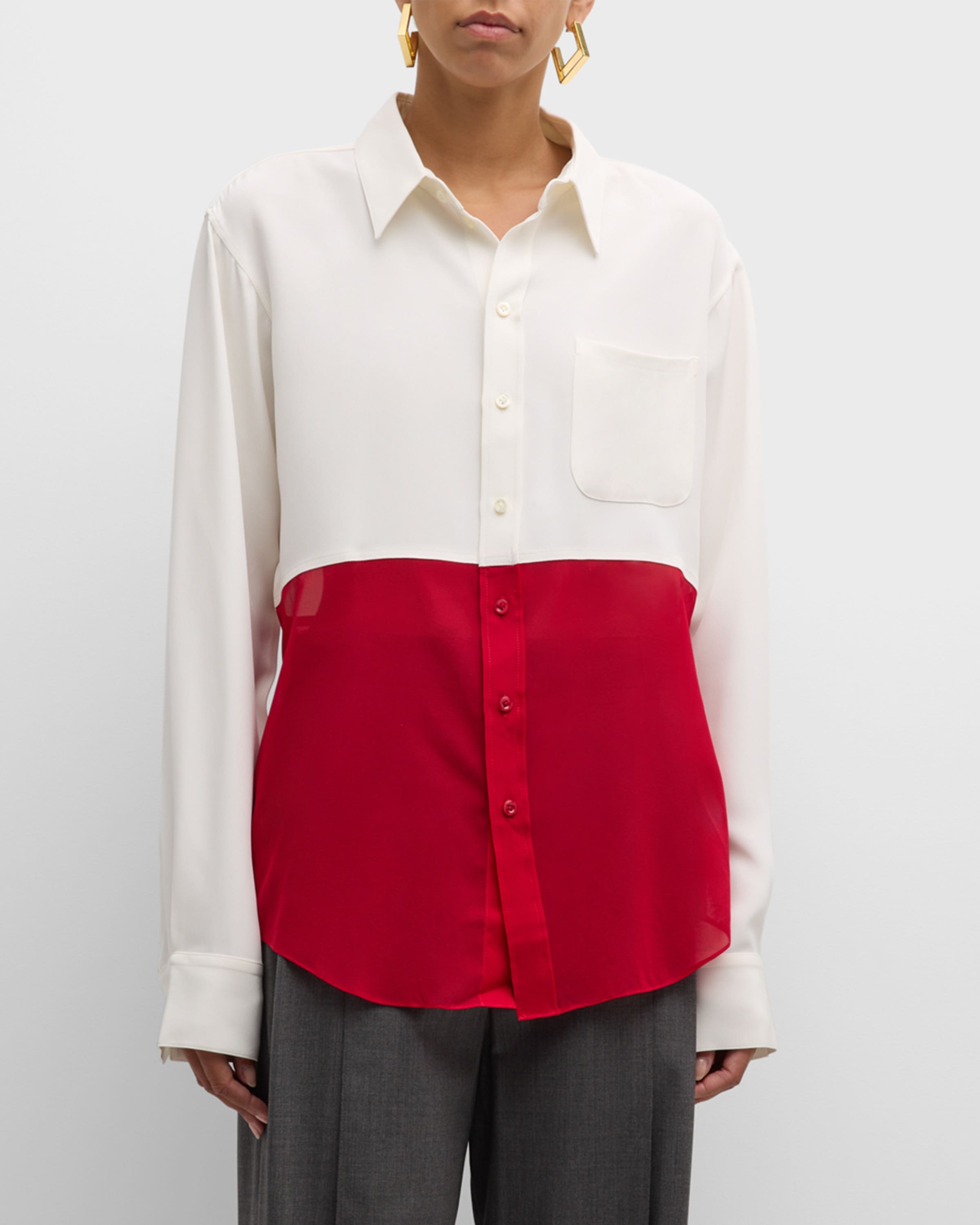 Colorblock Button-Front Office Shirt - 2