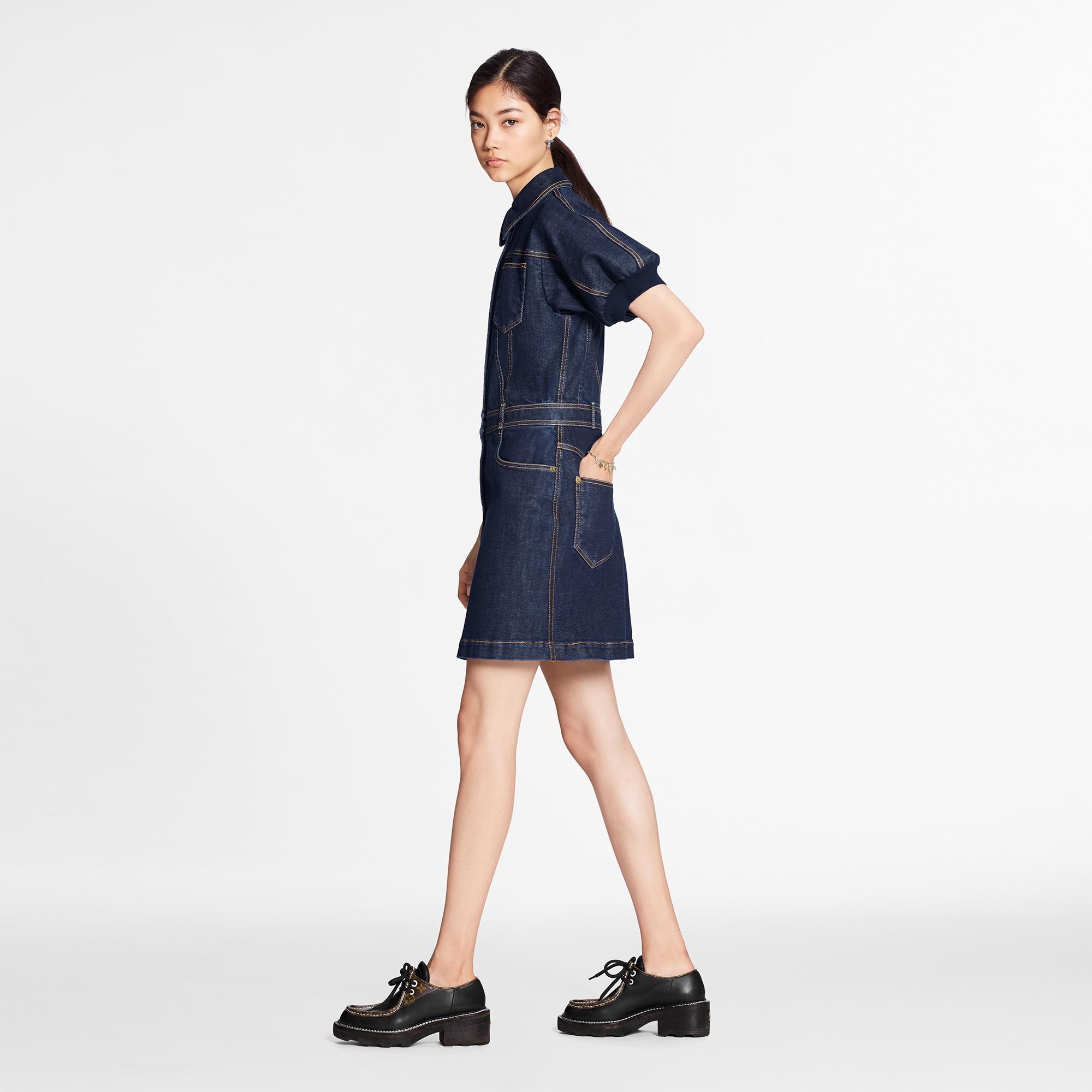 Button-Up A-Line Indigo Denim Dress  - 4