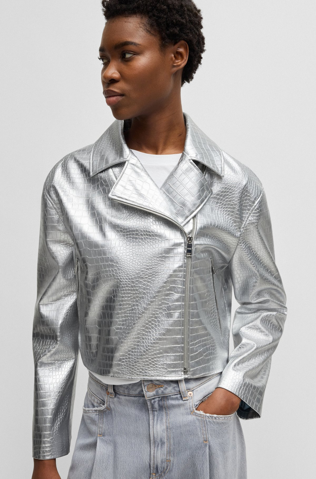 FAUX-LEATHER JACKET WITH CROCODILE EMBOSSING - 5