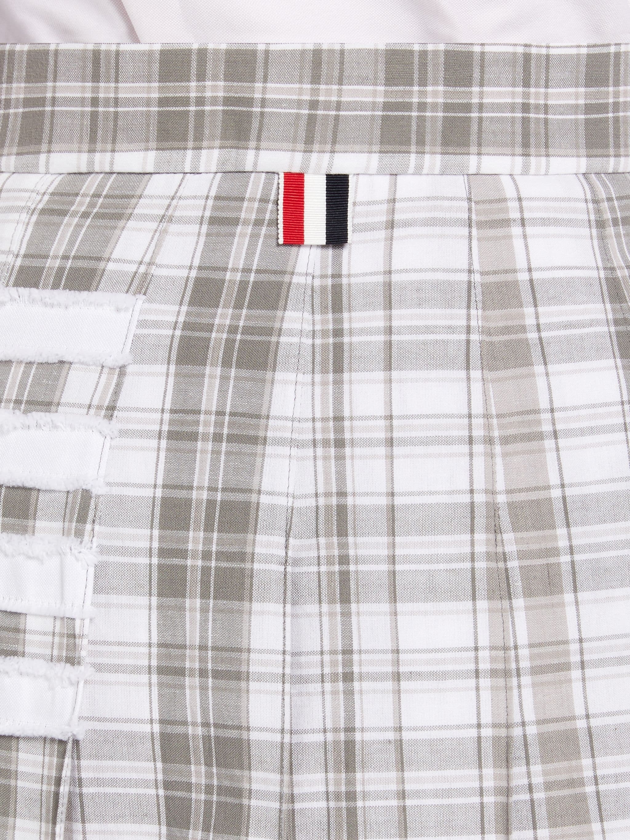 Medium Grey Stripe Plaid Oxford 4-Bar Dropped Back Pleated Mini Skirt - 6