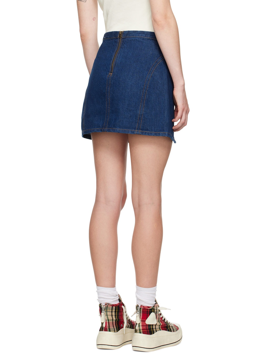 Indigo Split Front Denim Miniskirt - 3