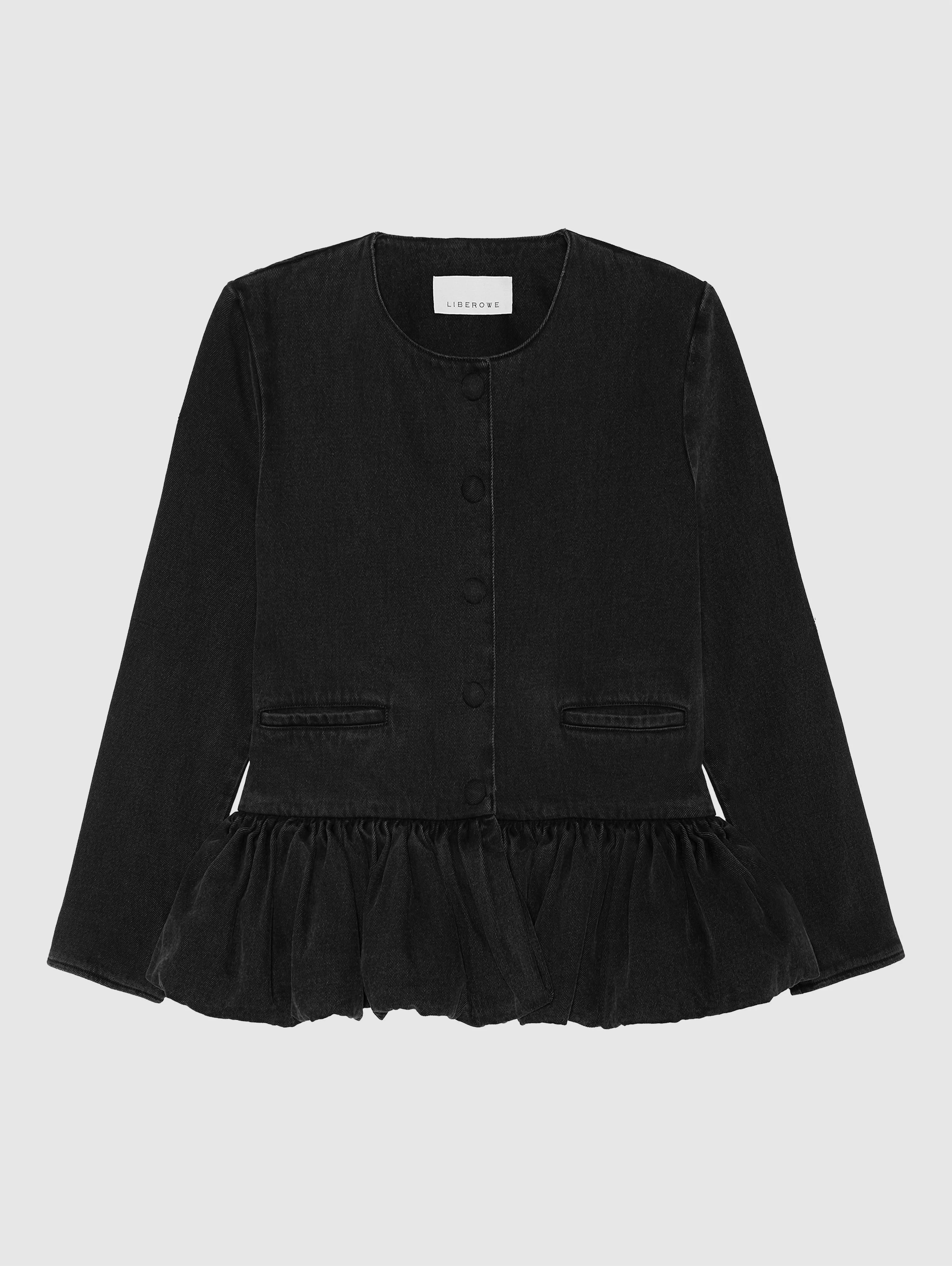 BLACK DENIM PEPLUM JACKET - 1