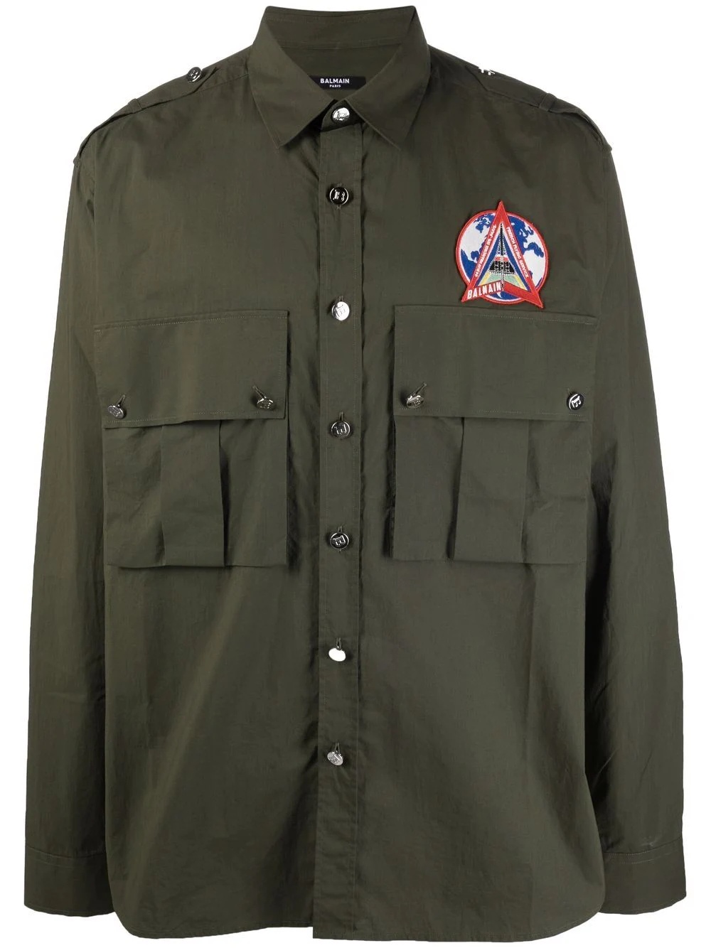 patch-detail long-sleeve shirt - 1