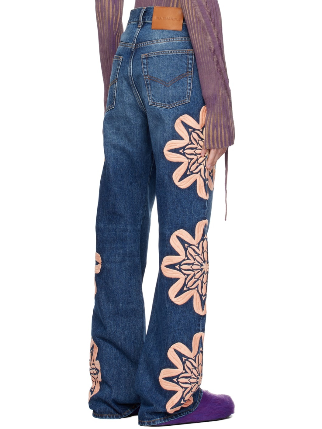 Blue Embroidered Jeans - 3