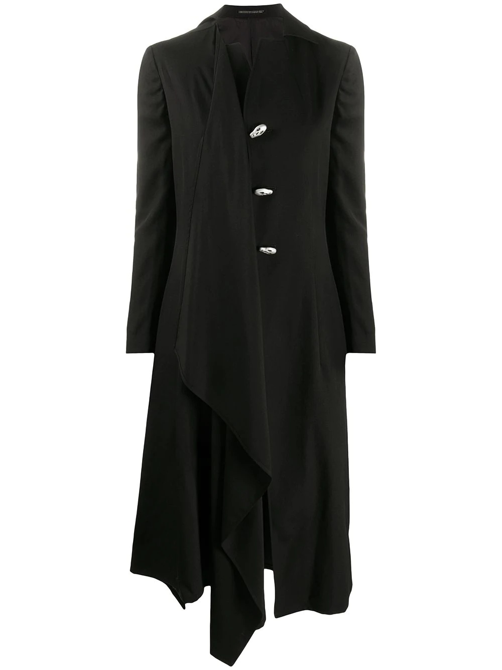 skull-button coat with draped detailing - 1