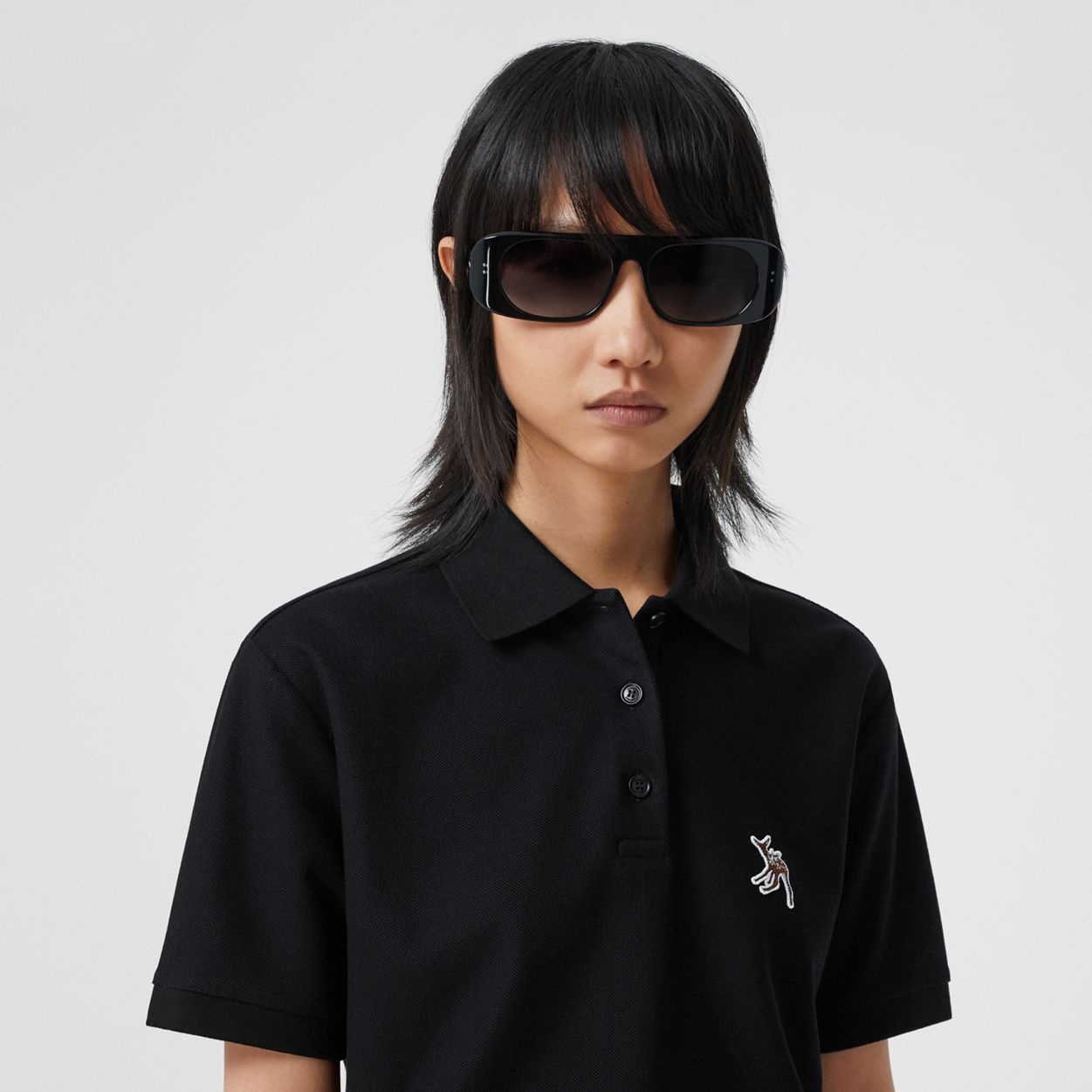 Deer Motif Cotton Piqué Oversized Polo Shirt - 3