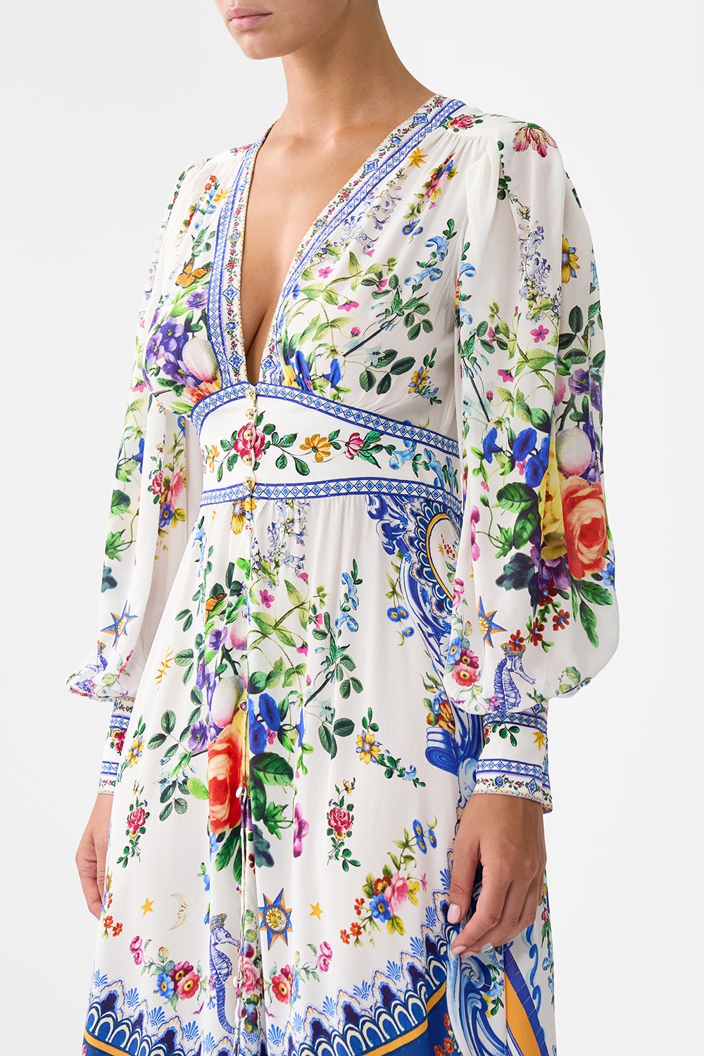 SHAPED WAISTBAND DRESS WITH GATHERED SLEEVES - 5