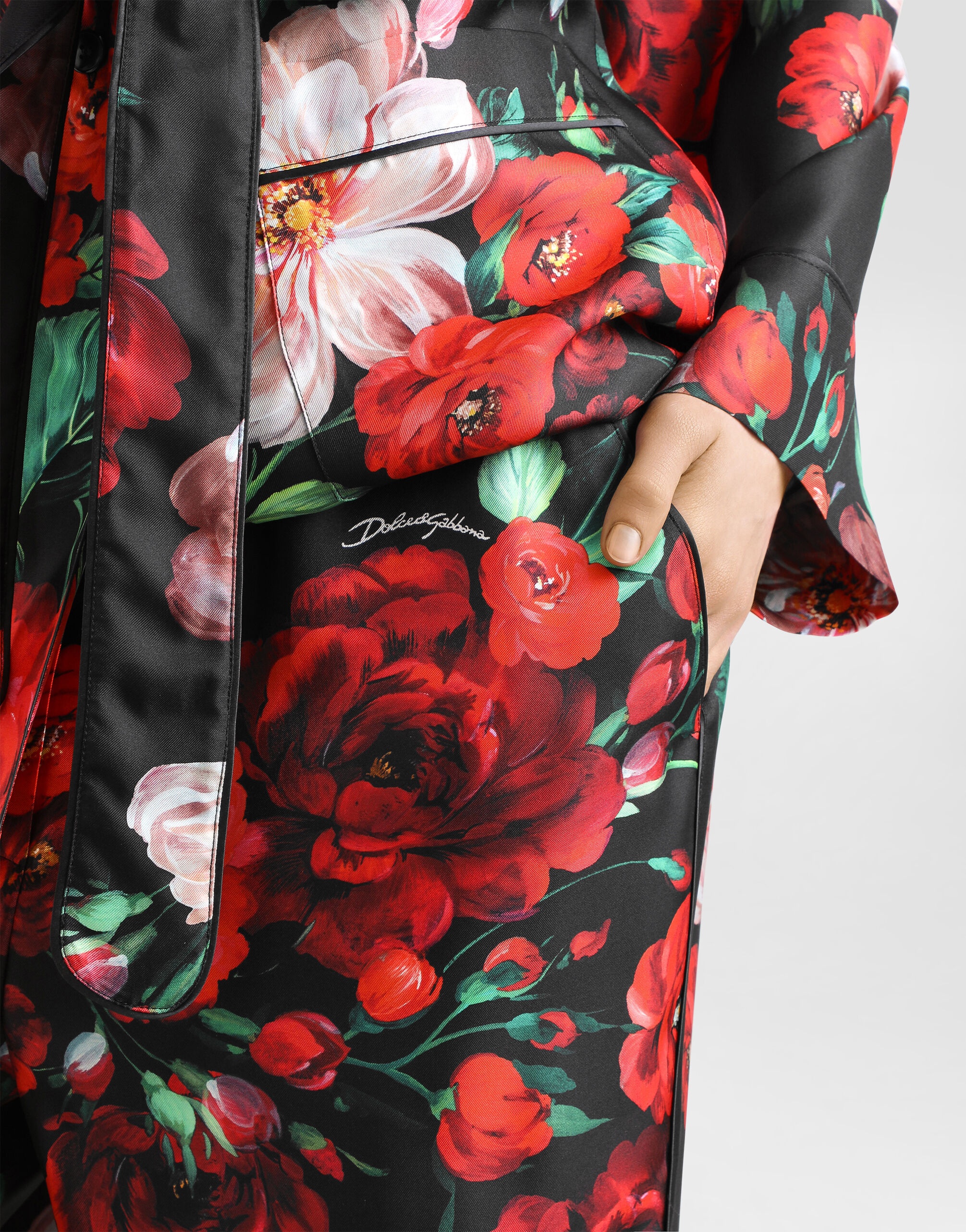Satin pajama pants with rose print - 4