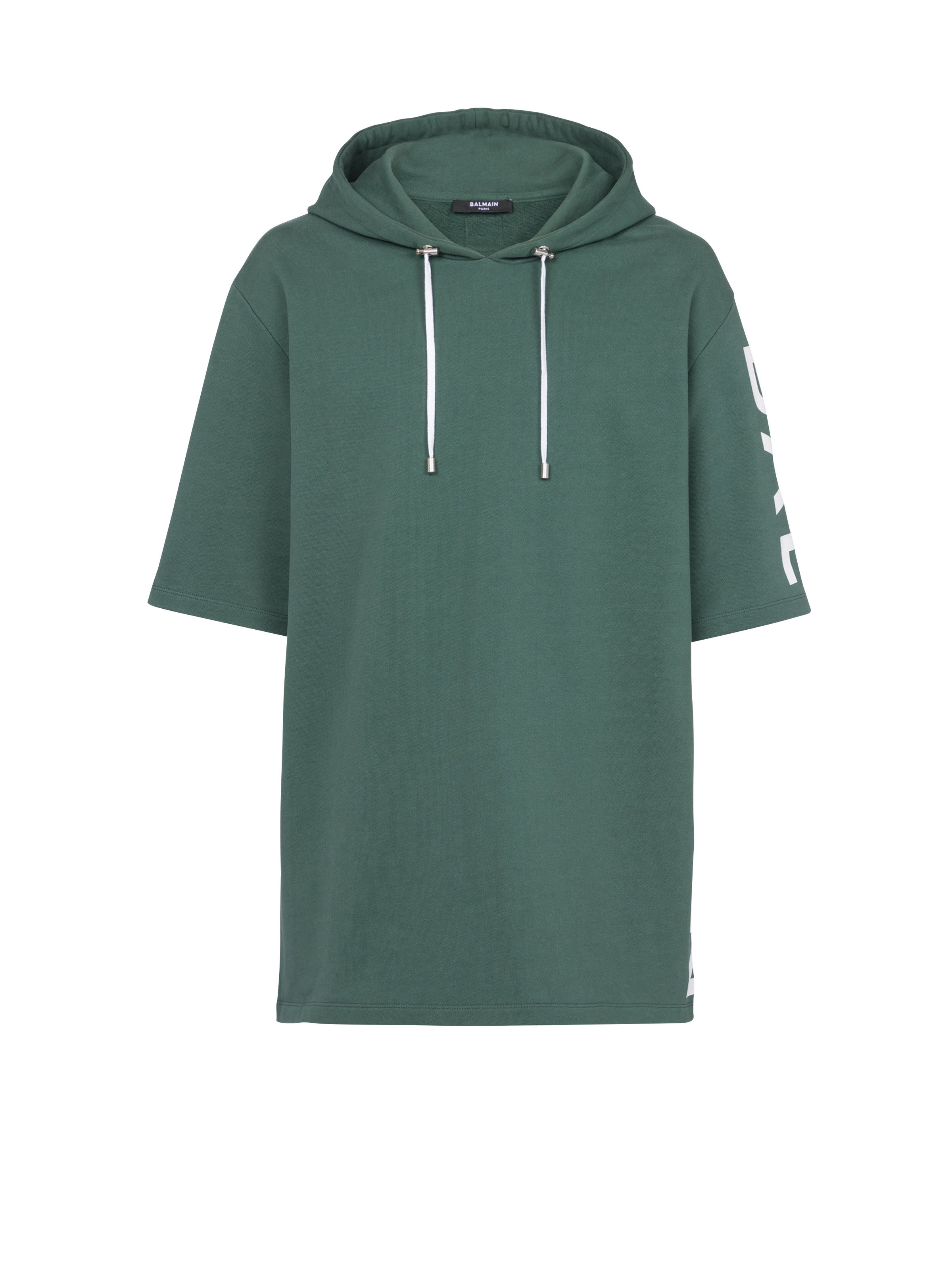 Oversized eco-designed cotton hooded sweatshirt with Balmain logo print - 1