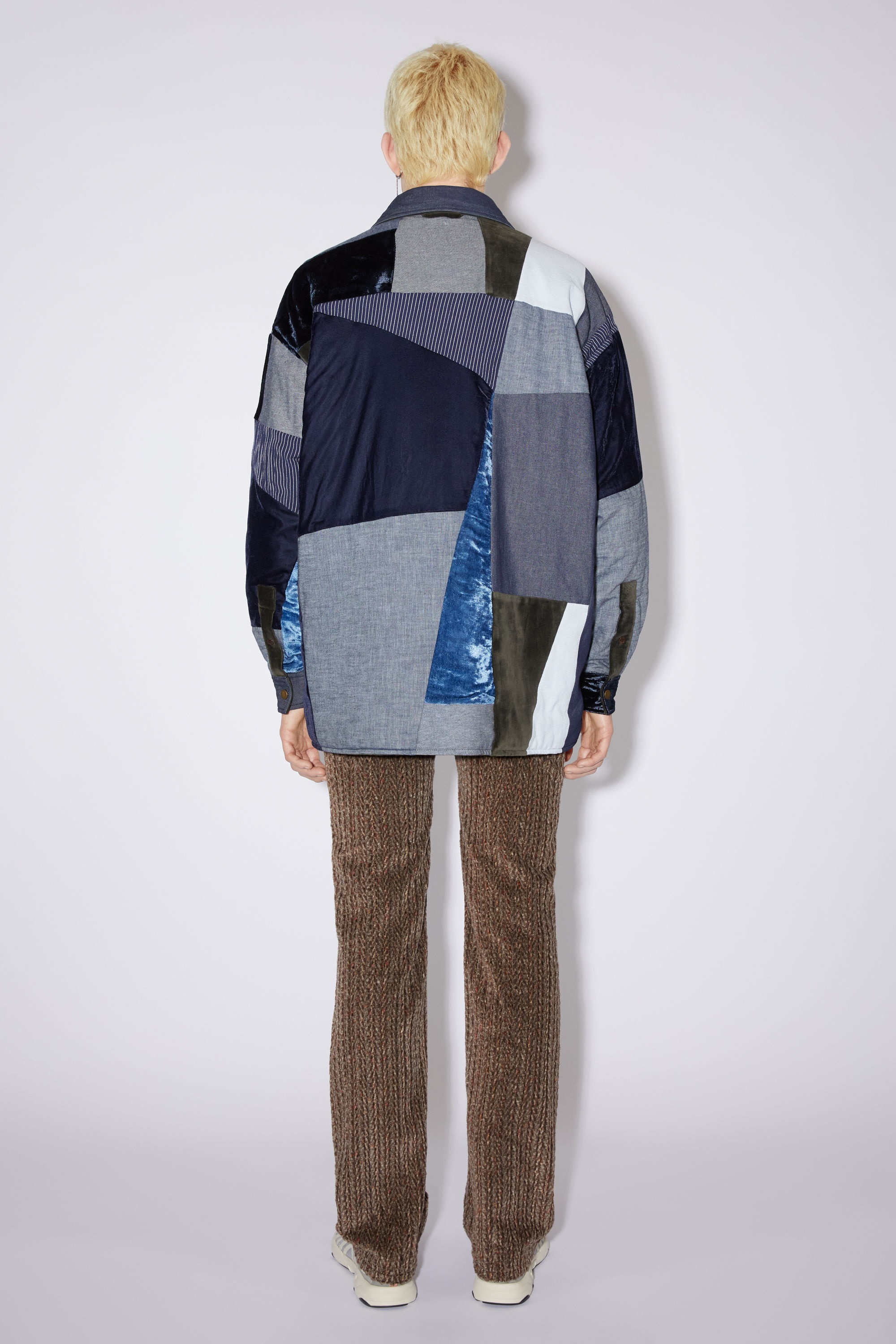 Patchwork button-up overshirt - Denim Blue - 3