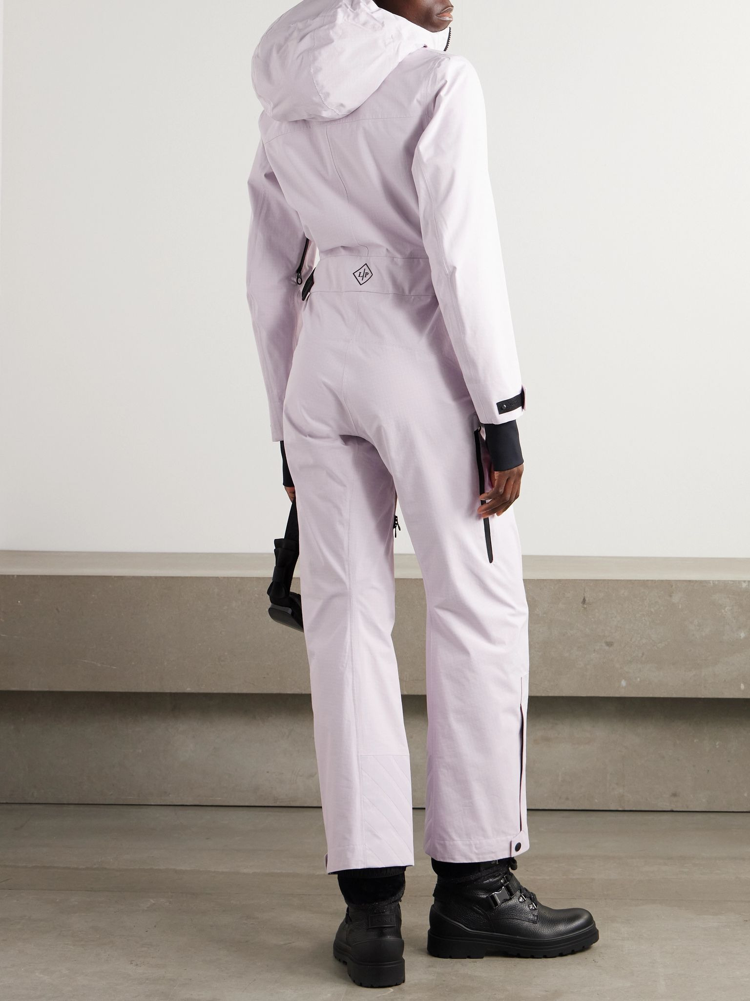 Belted cotton-blend ripstop hooded ski suit Lilac - 3