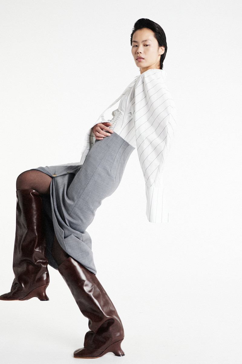 TAILORED SKIRT WITH JACKET COLLAR AT HEM GREY MELANGE 8