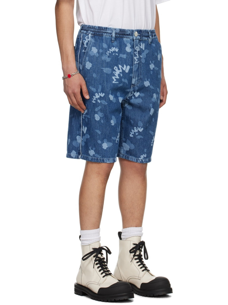 Blue Printed Denim Shorts 2