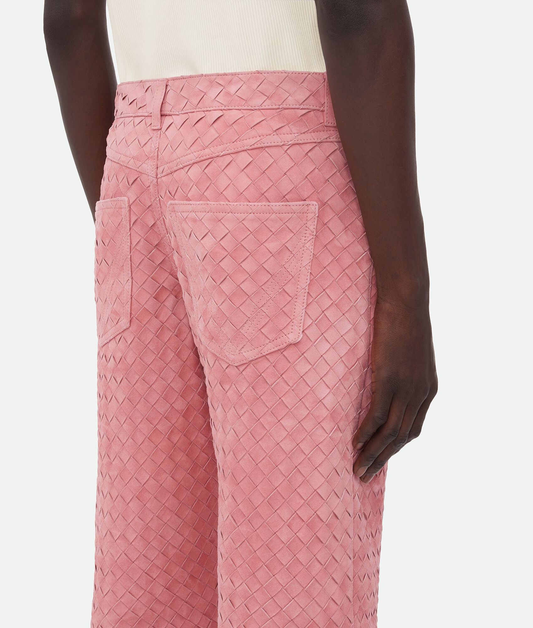 Suede Intrecciato Leather Trousers - 5