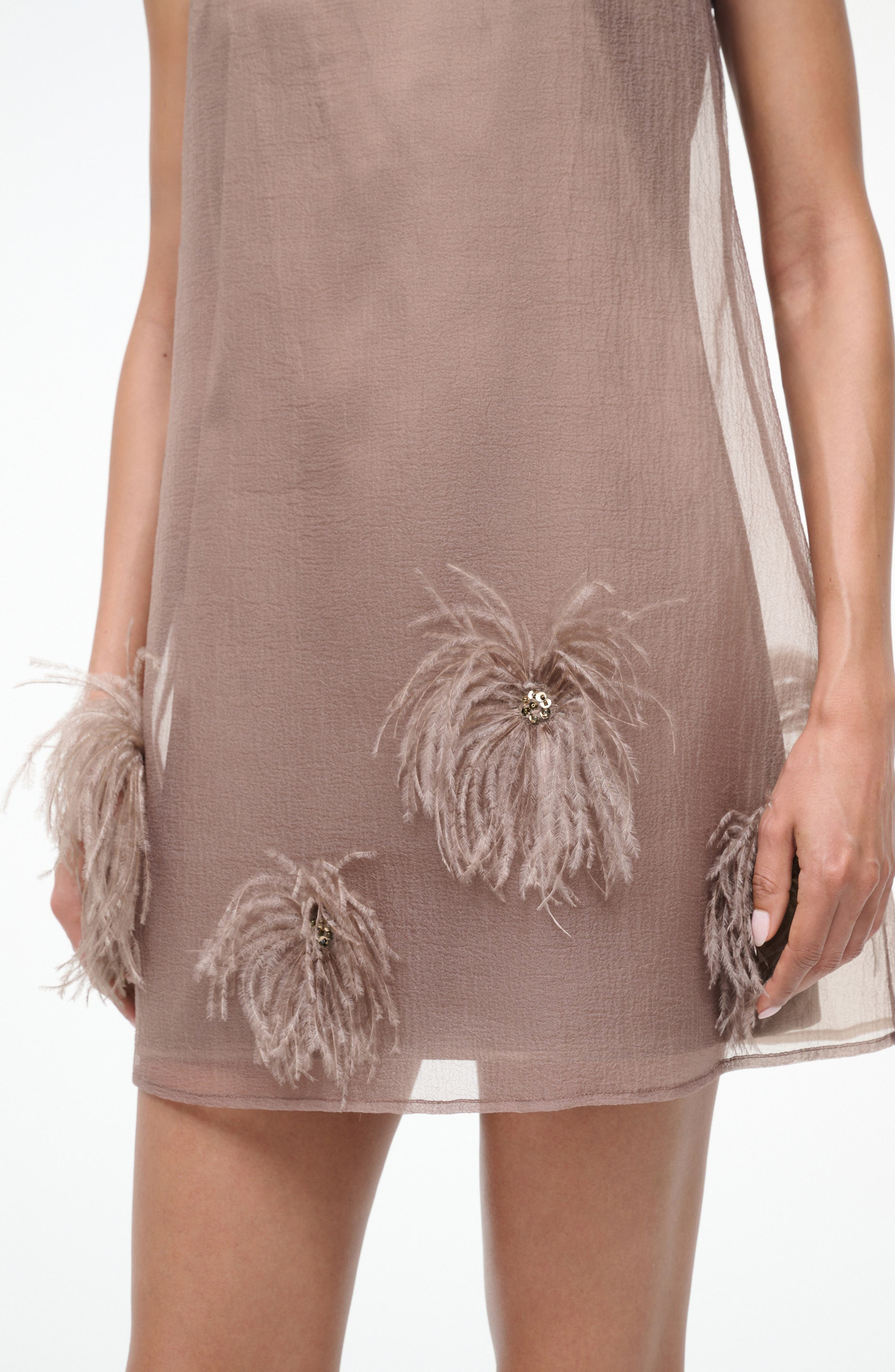 STAUD Albee Feather Puff Sleeveless Minidress in Truffle at Nordstrom - 4
