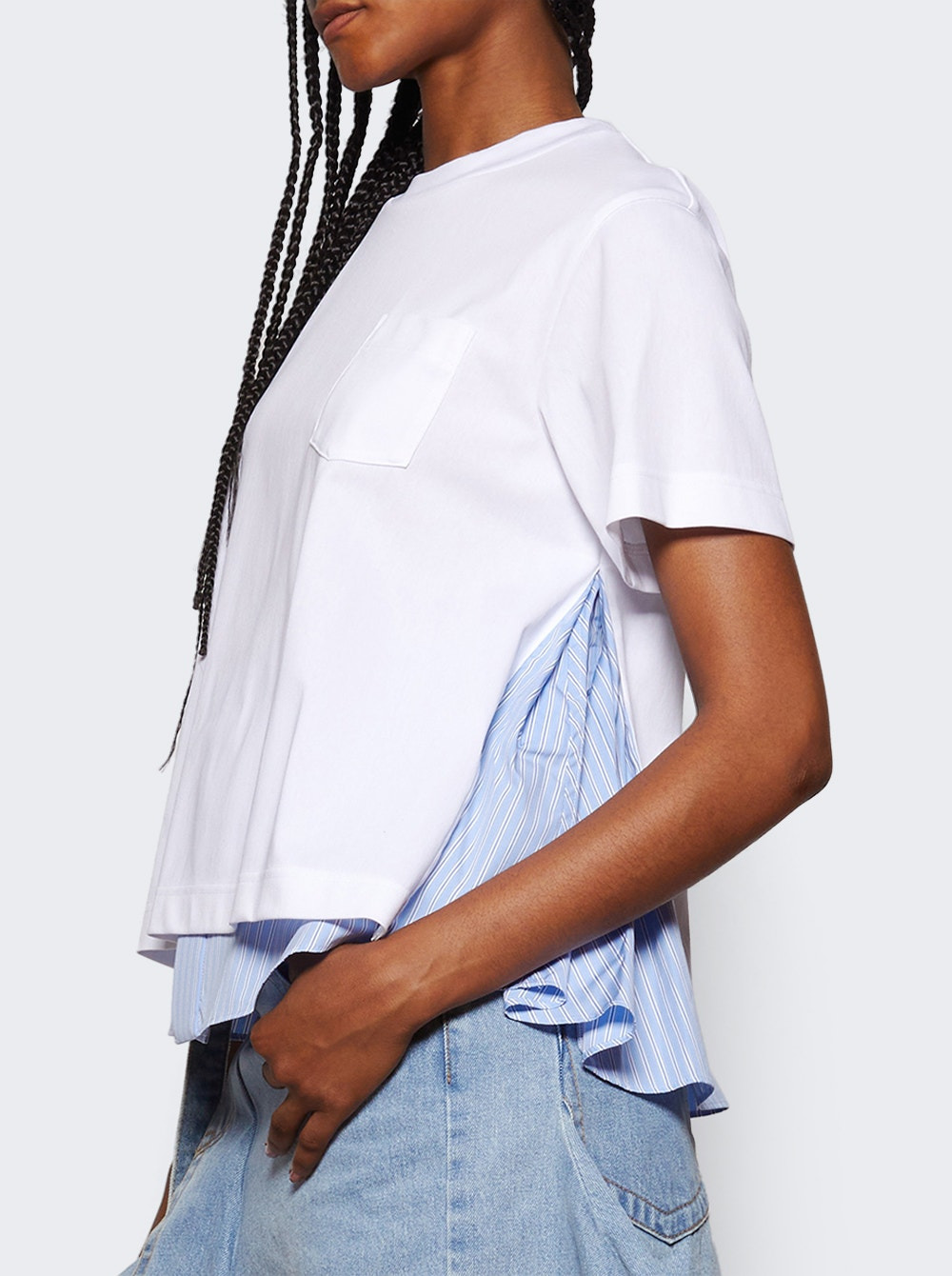 Poplin X Cotton Jersey Tee White And Light Blue Stripe - 3