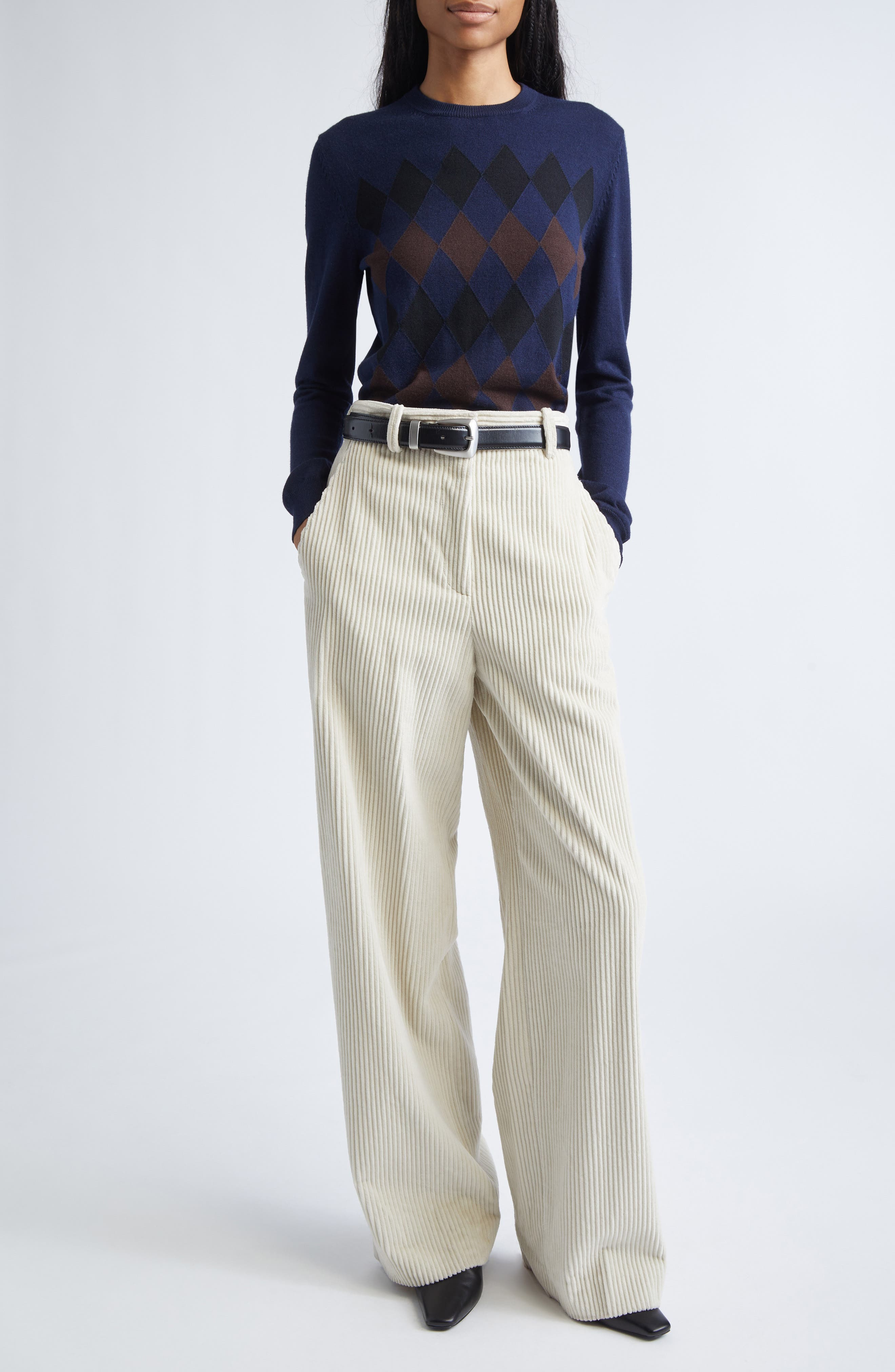 Proenza Schouler Vivian Argyle Merino Wool & Silk Sweater in Navy Multi at Nordstrom - 2