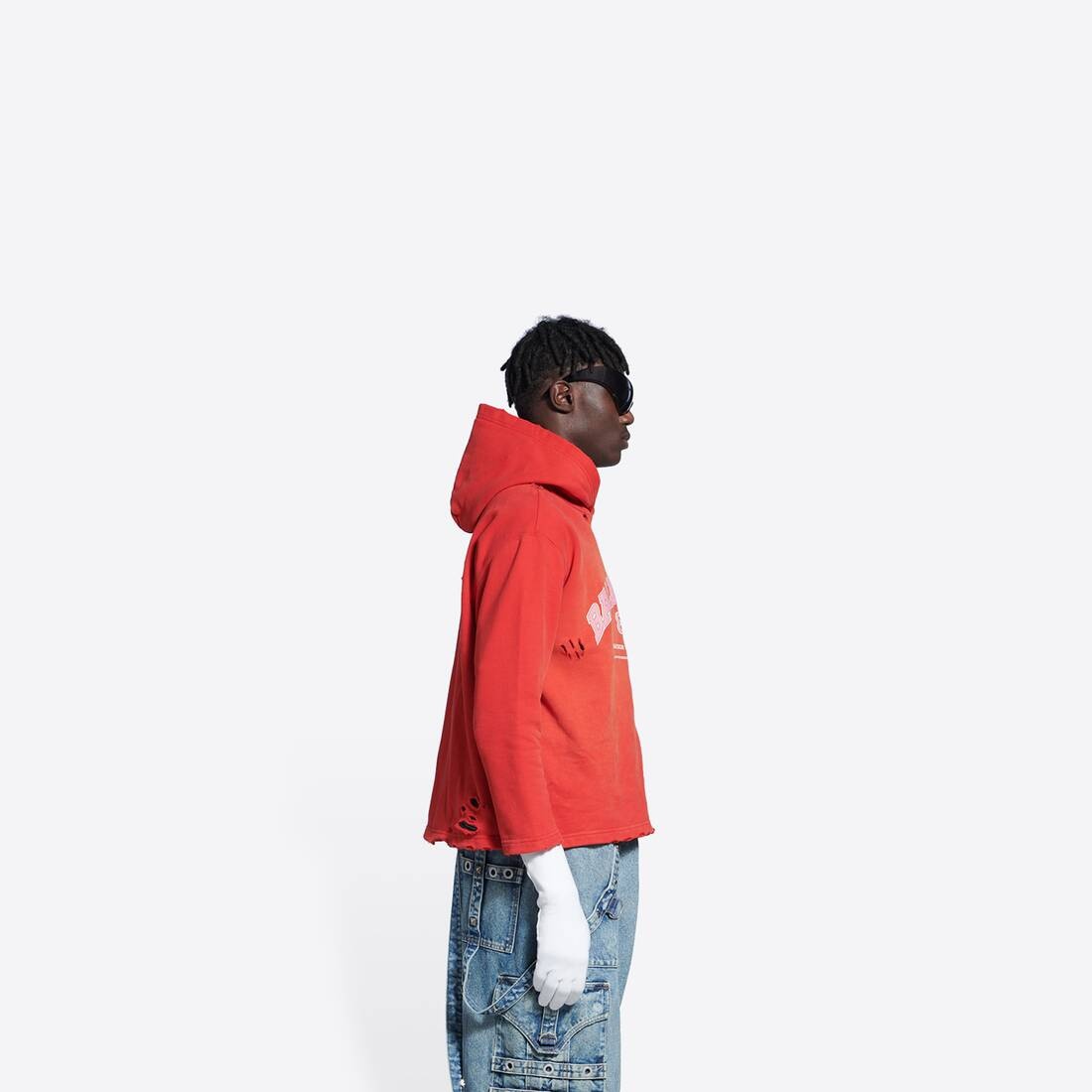 Women's Maison Balenciaga Cropped Hoodie in Red - 4