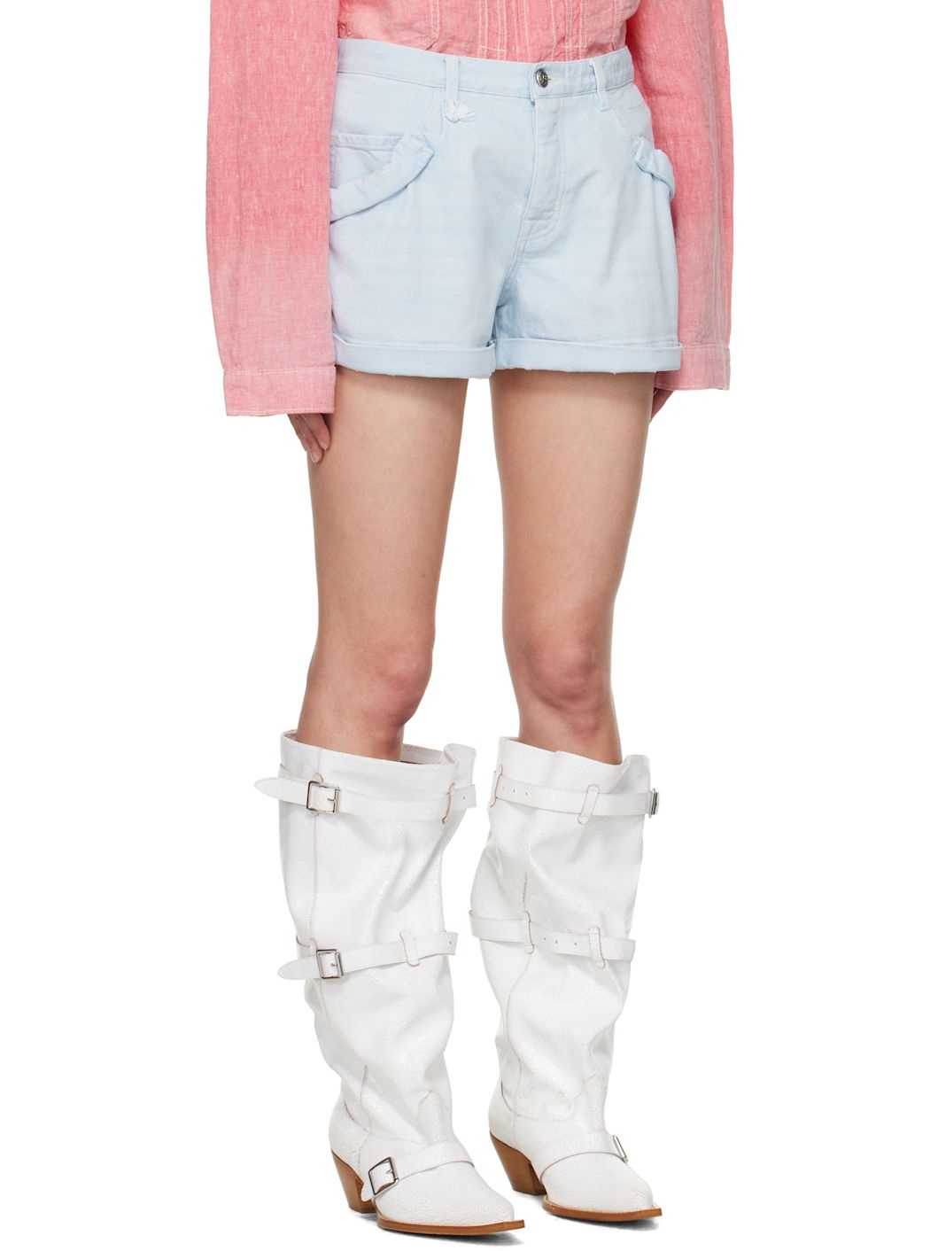 Blue Pouch Pocket Denim Shorts - 2
