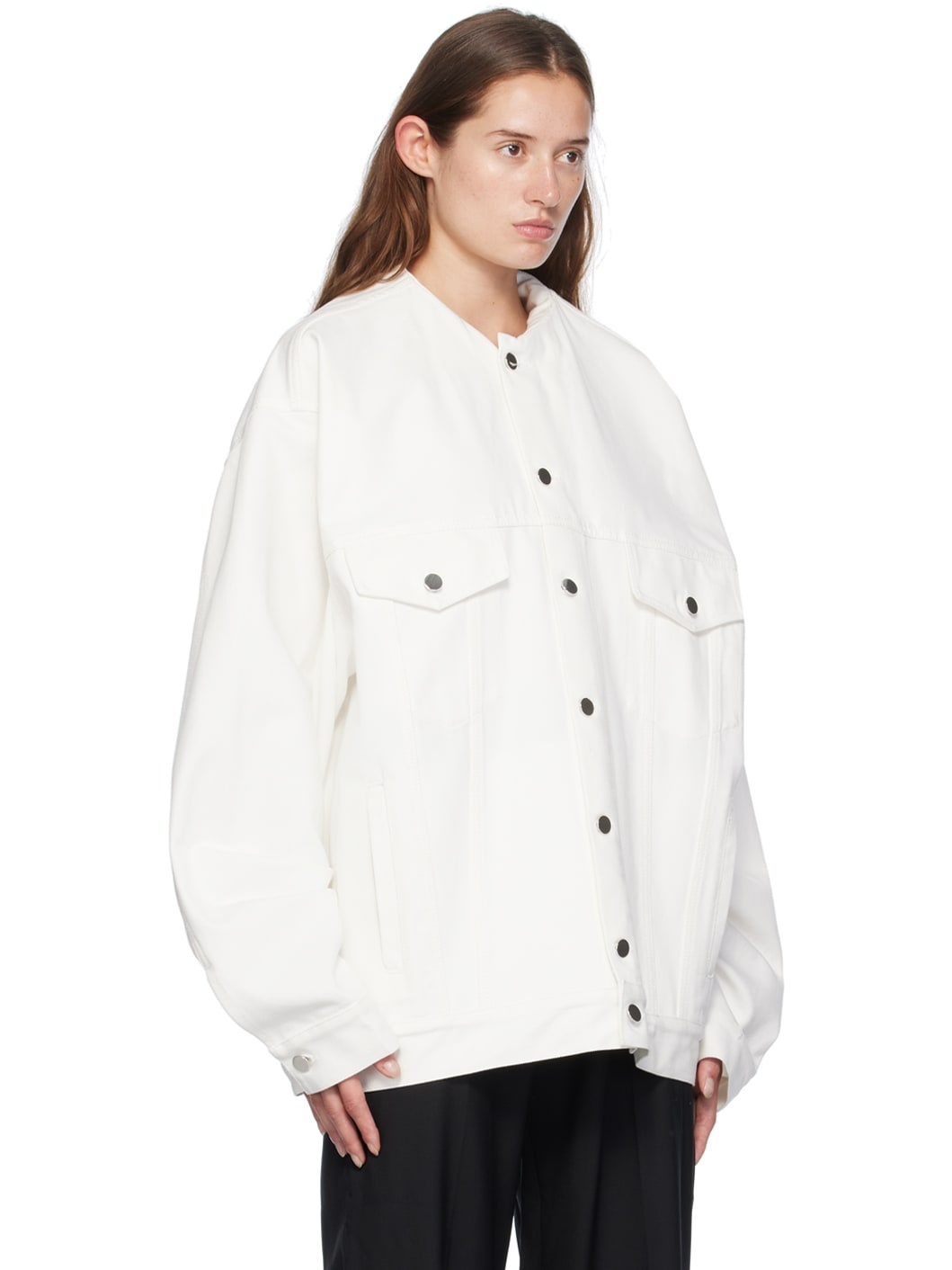 White Inserted Collar Denim Jacket - 2