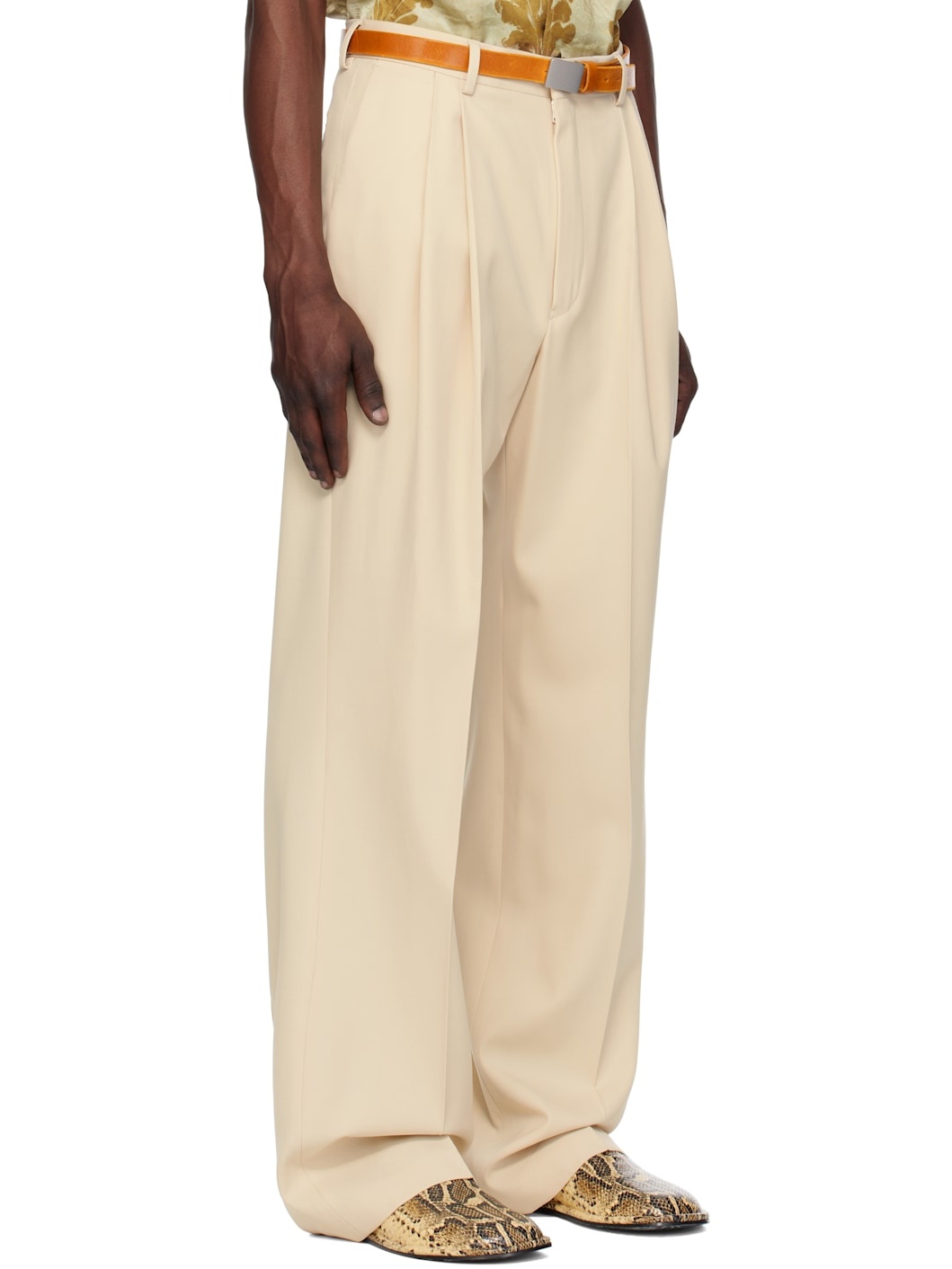 Beige Wool Straight Trousers - 2