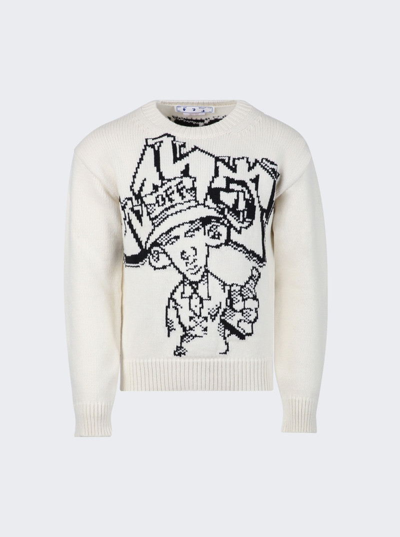 Graffiti Chunky Knit Crewneck Sweater Off White 1