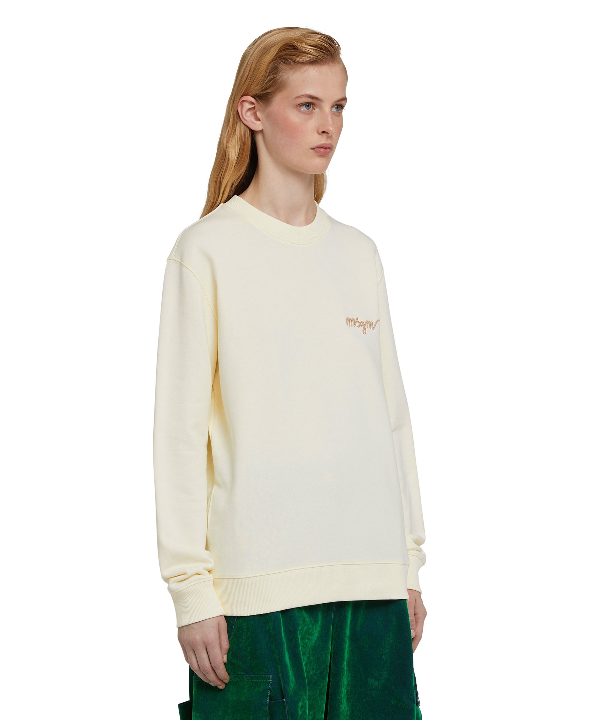 Solid color cotton crewneck sweatshirt with "MSGM Embroidery Italics logo" - 4