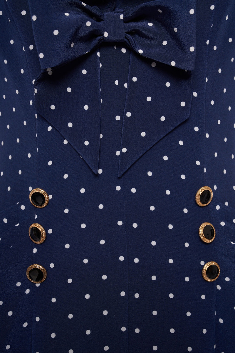 POLKA DOT PRINT SILK DRESS WITH RUFFLE AND BOW 3