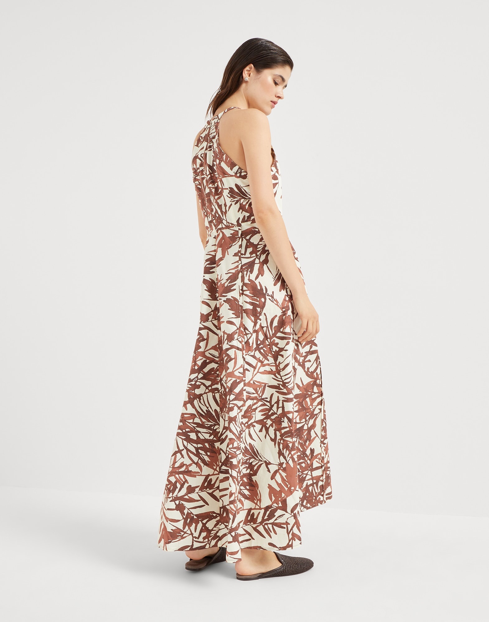 Cotton herbarium print poplin halterneck dress with monili - 2