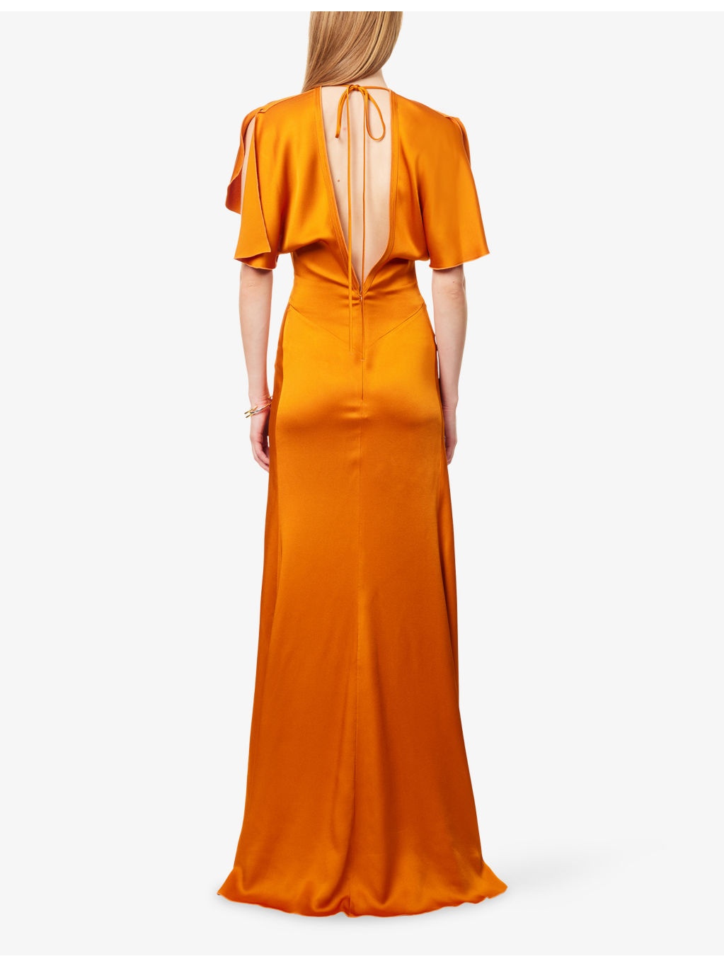 Draped Short-Sleeve Satin Maxi Dress - 4