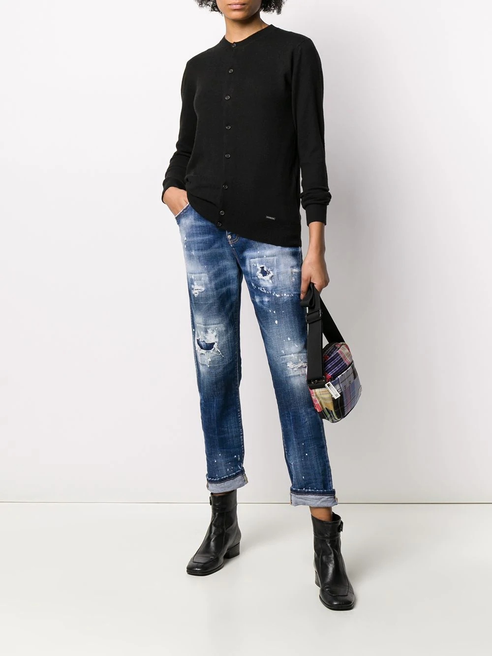 turn-up distressed jeans  - 2