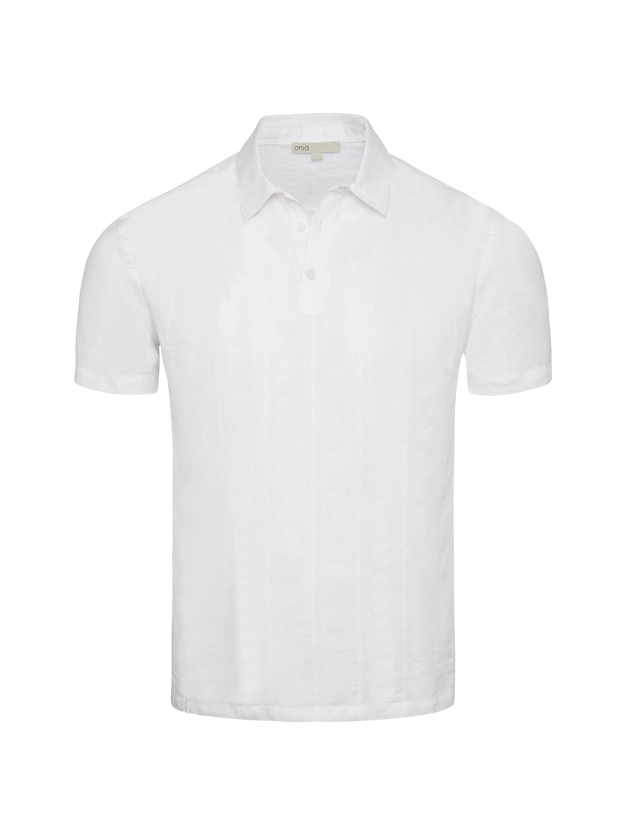 Men's Cotton-Linen Pop-Over Polo Shirt - White - 1