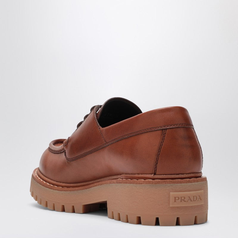 Prada Laced Moccasins In Cognac Leather Men - 2