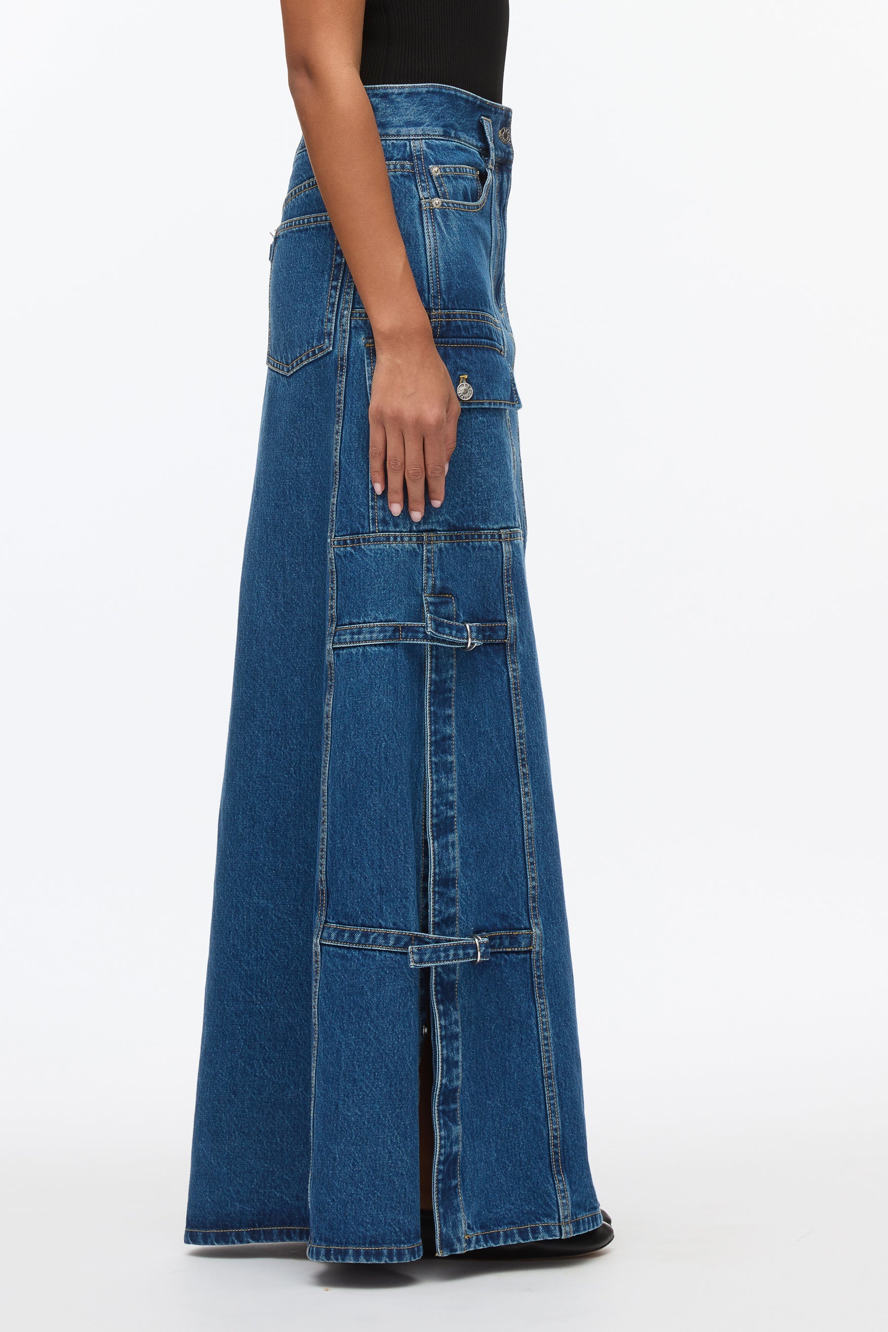 Denim Cargo Maxi Skirt - 4