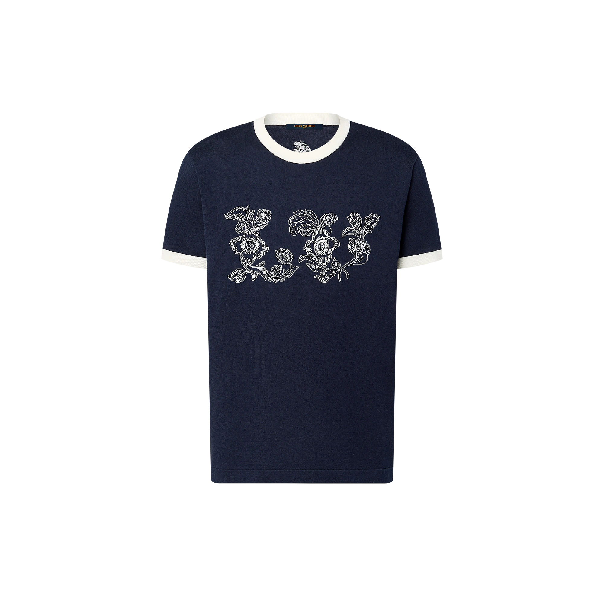 Graphic Intarsia Short-Sleeved Cotton Crewneck - 1