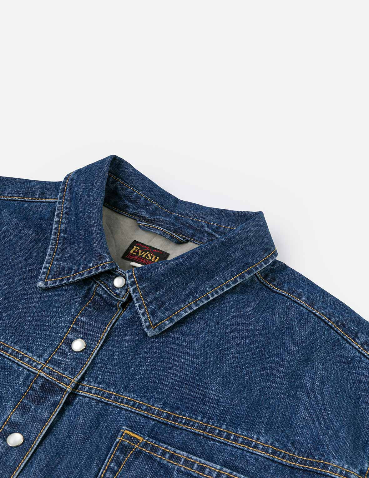 Distressed Logo Appliqué Embroidery Relax Fit Denim Shirt - 9