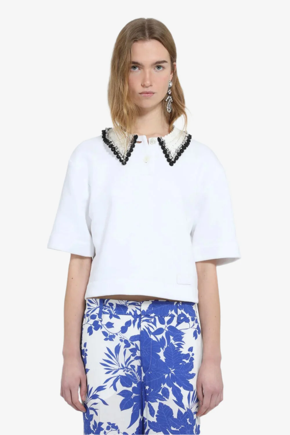 CROP POLO WITH EMBROIDERED COLLAR - 1