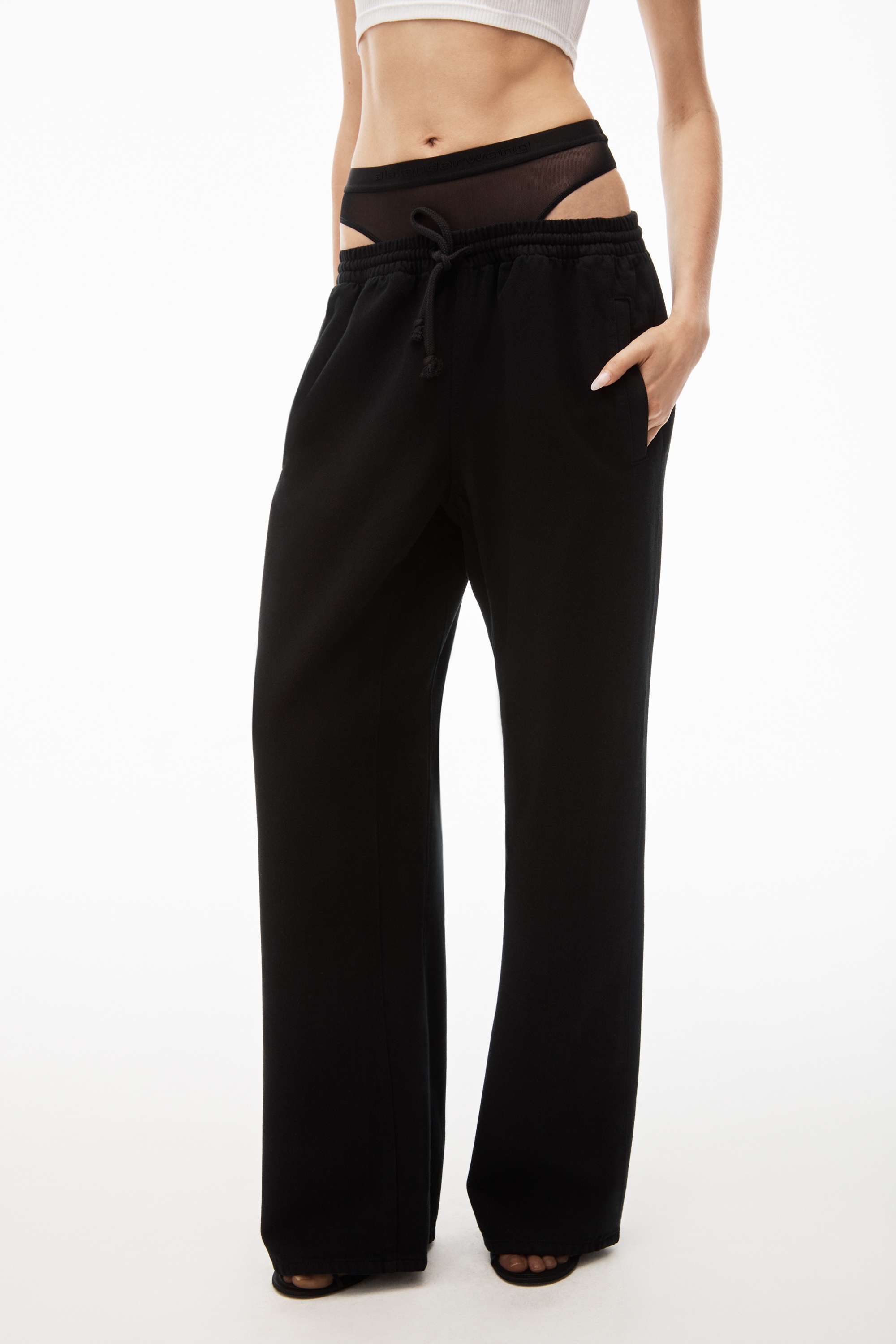 layered track pant in denim - 5