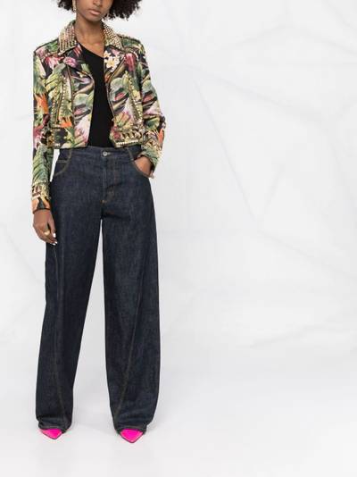 PHILIPP PLEIN floral-print studded biker jacket outlook