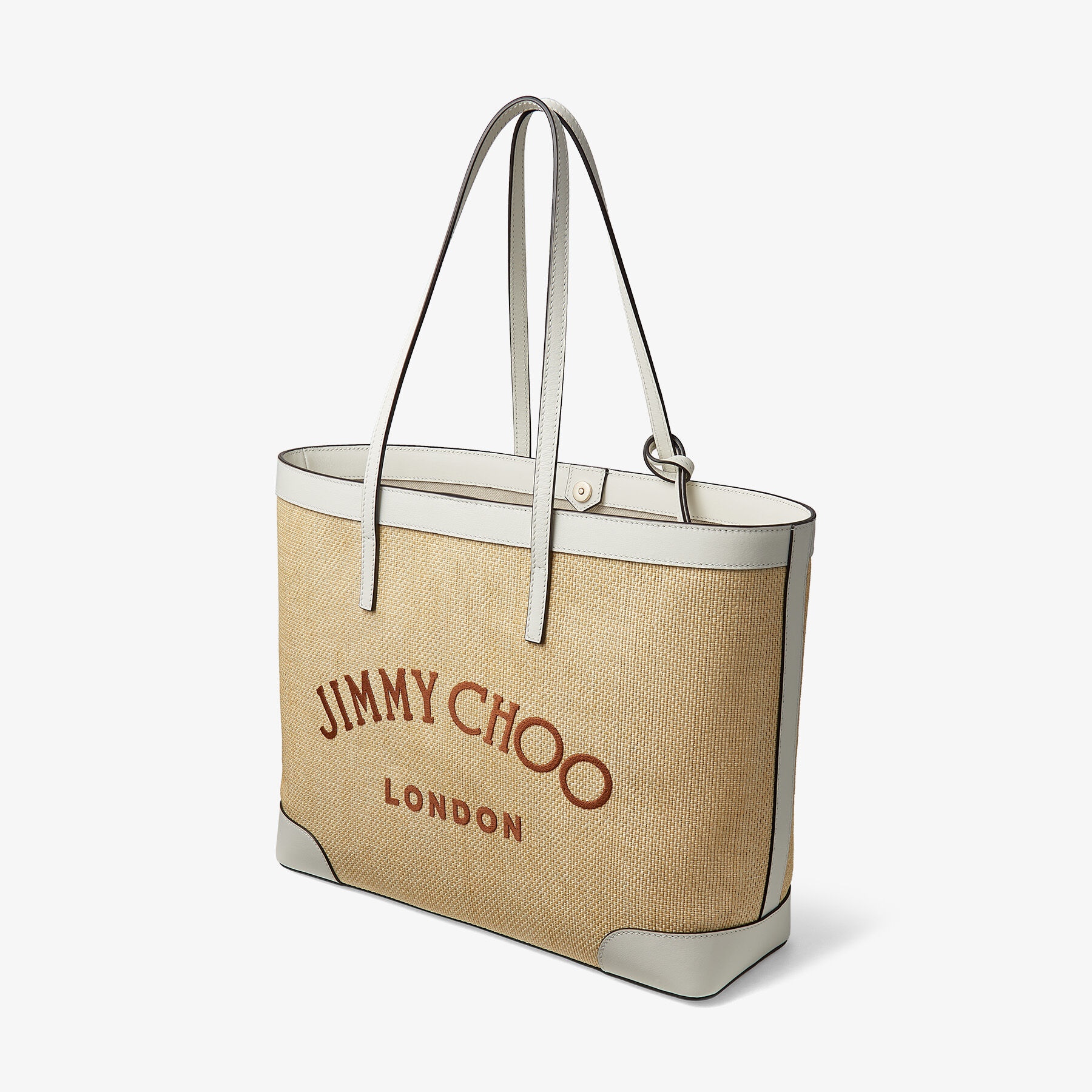 Nine2Five E/W
Natural Raffia and Latte Leather Tote with Tan Logo - 4